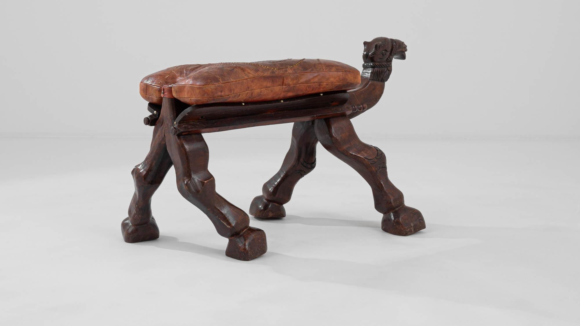 20th Century African Wooden Camel Stool with Leather Seat 2