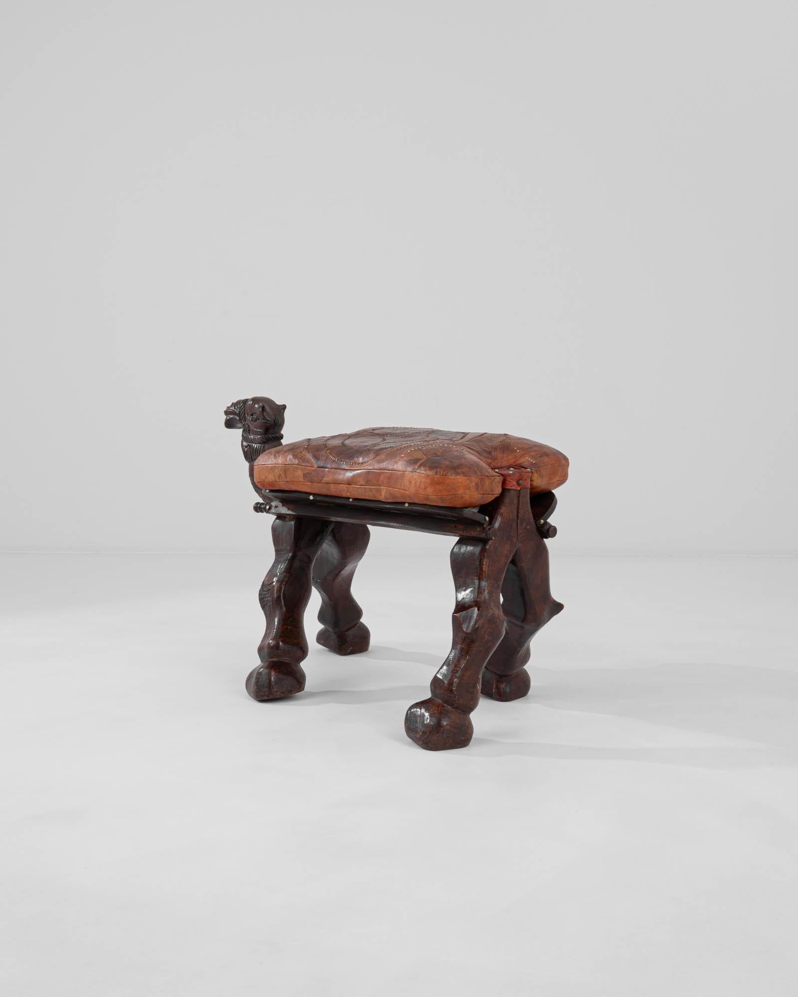 20th Century African Wooden Camel Stool with Leather Seat 4