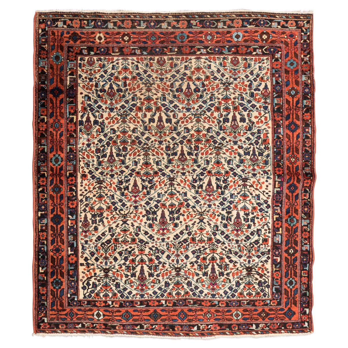 20th Century, Afshar Rug, Flowers Design over Central Field, circa 1930 Afshar Design rug of ancient origin nomadic.
- Elaborated with leaves and flowers design by the central field.
- Its border very worked with curvilinear elements with orange and