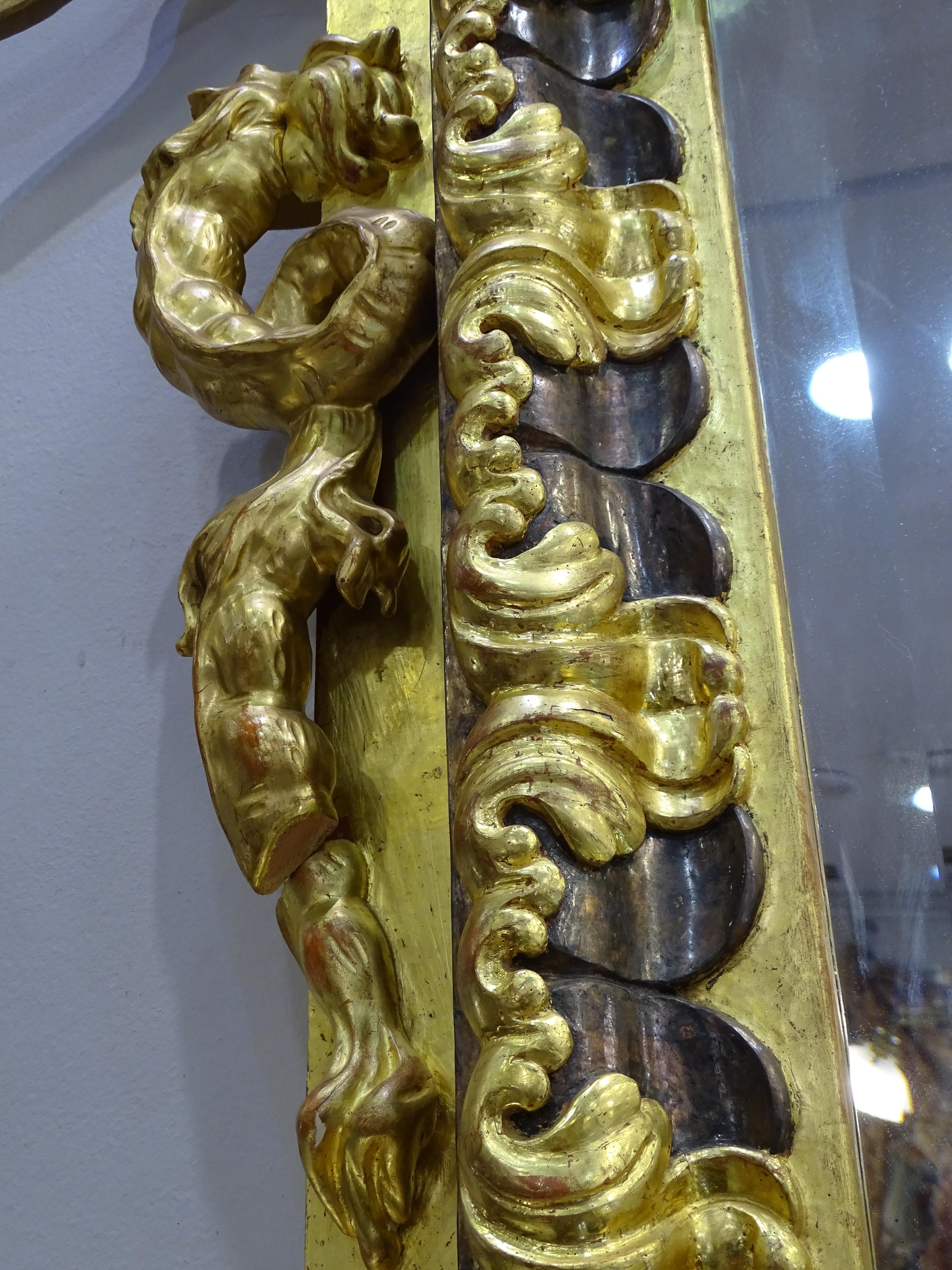 20th Century After Gabriel Viardot Dragon Mirror, Gilded Wood Art Nouveau 3