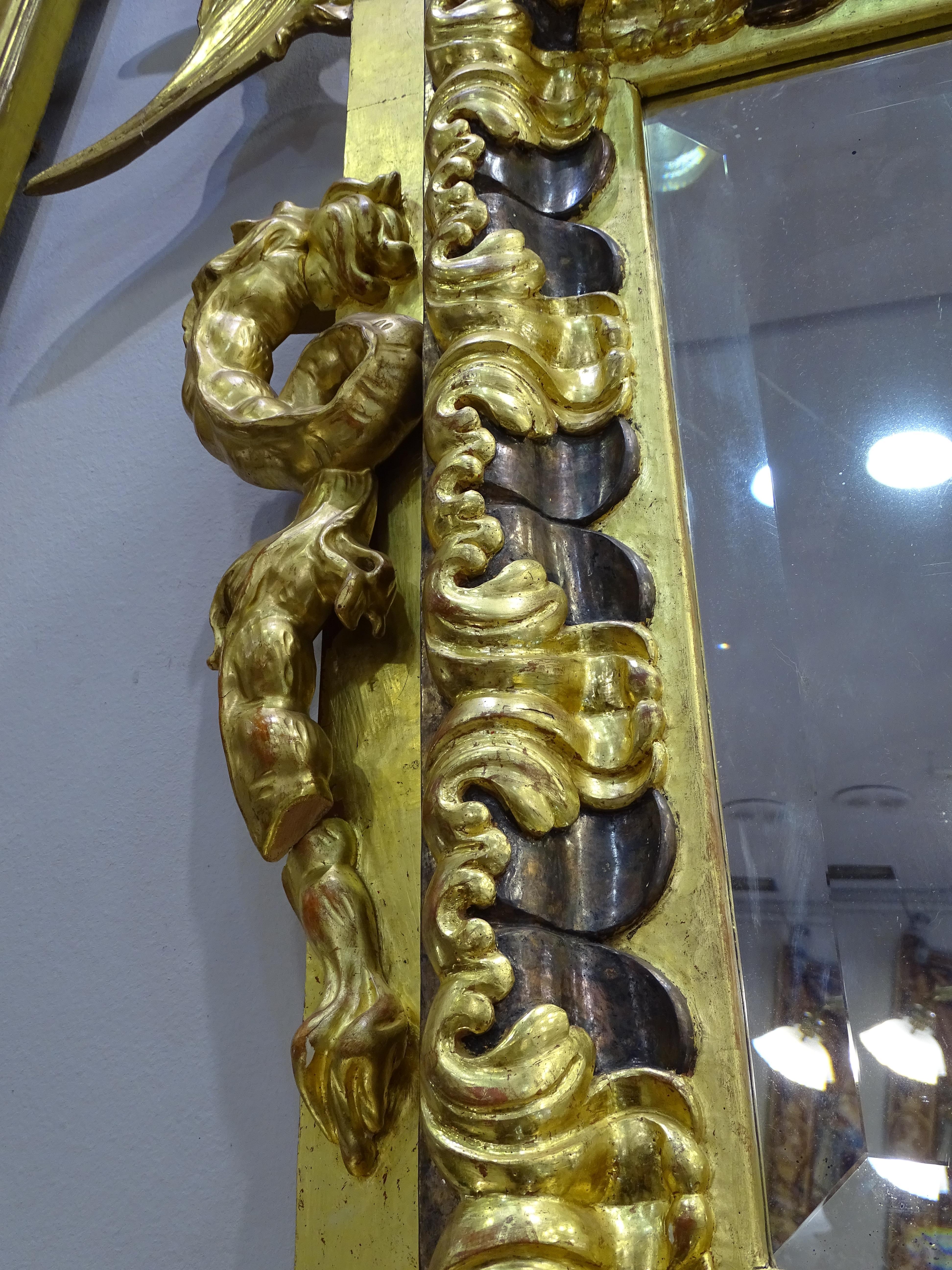 Miroir dragon d'après Gabriel Viardot, bois doré Art Nouveau du 20ème siècle 5