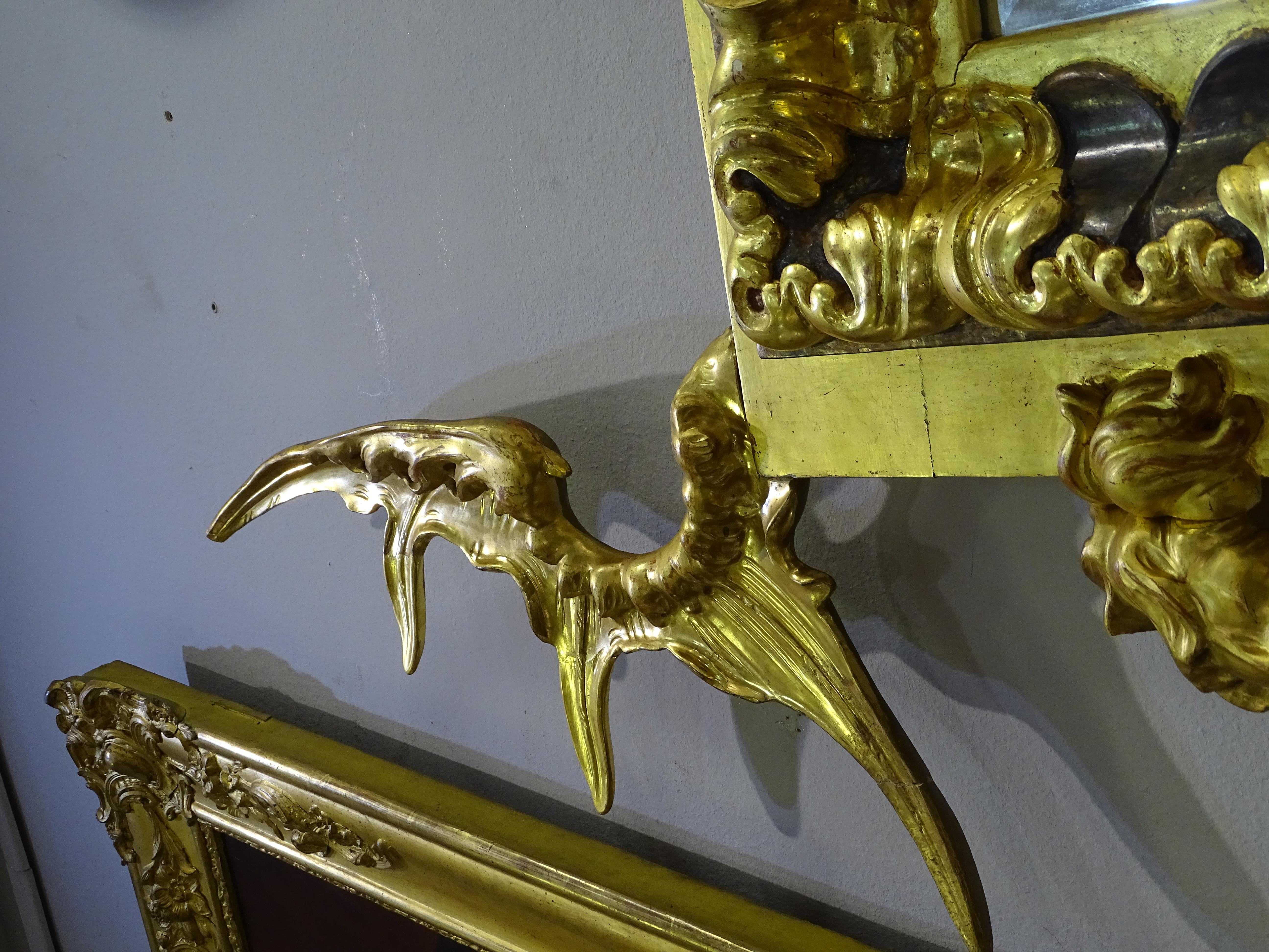 Miroir dragon d'après Gabriel Viardot, bois doré Art Nouveau du 20ème siècle 6