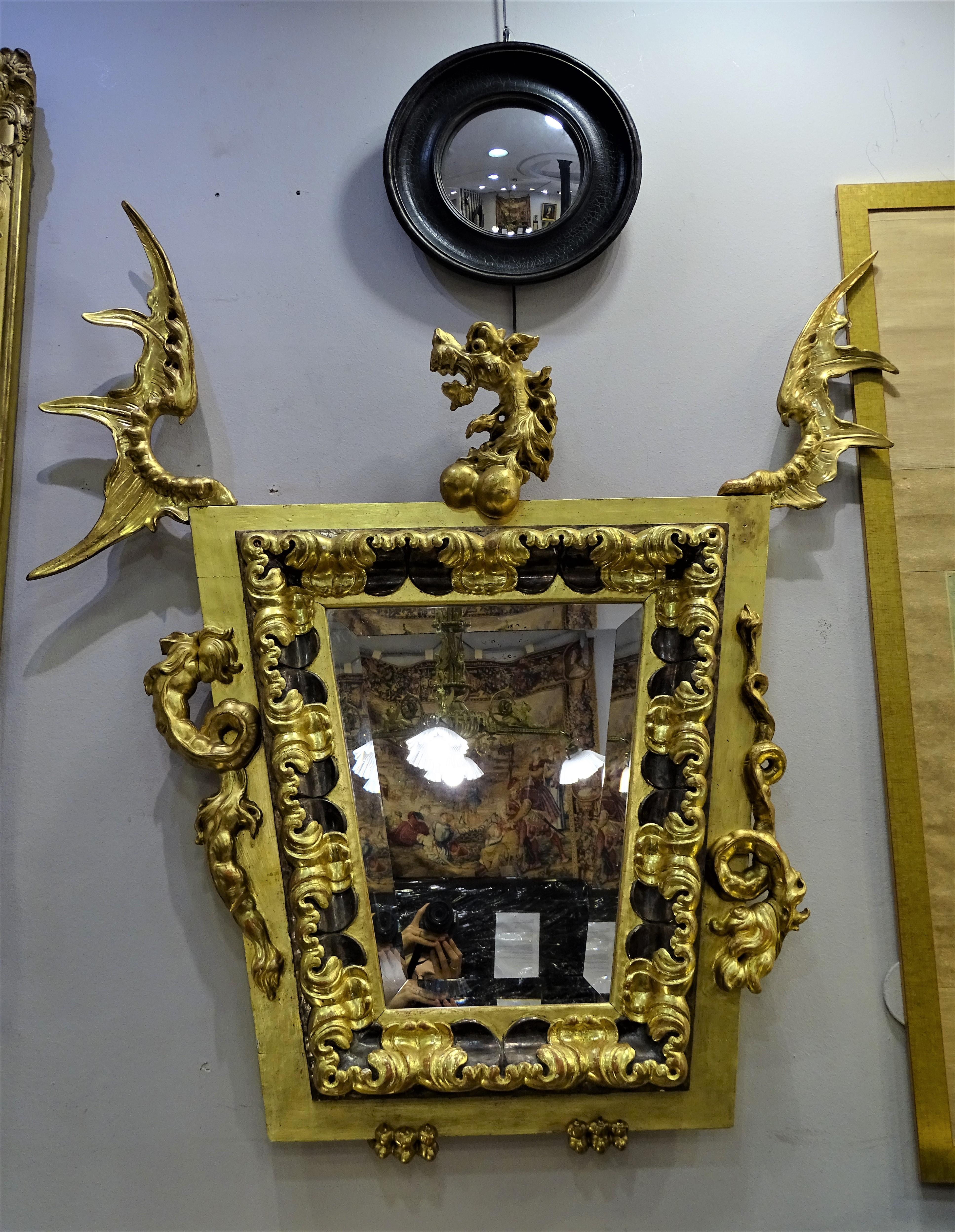 Outstanding mirror in the shape of an anthropomorphic dragon that follows the lines of the unmistakable aesthetics of the designer Gabriel Viardot (1830-1906). It is a piece with a unique and original character. Totally unique. Japanese style, the