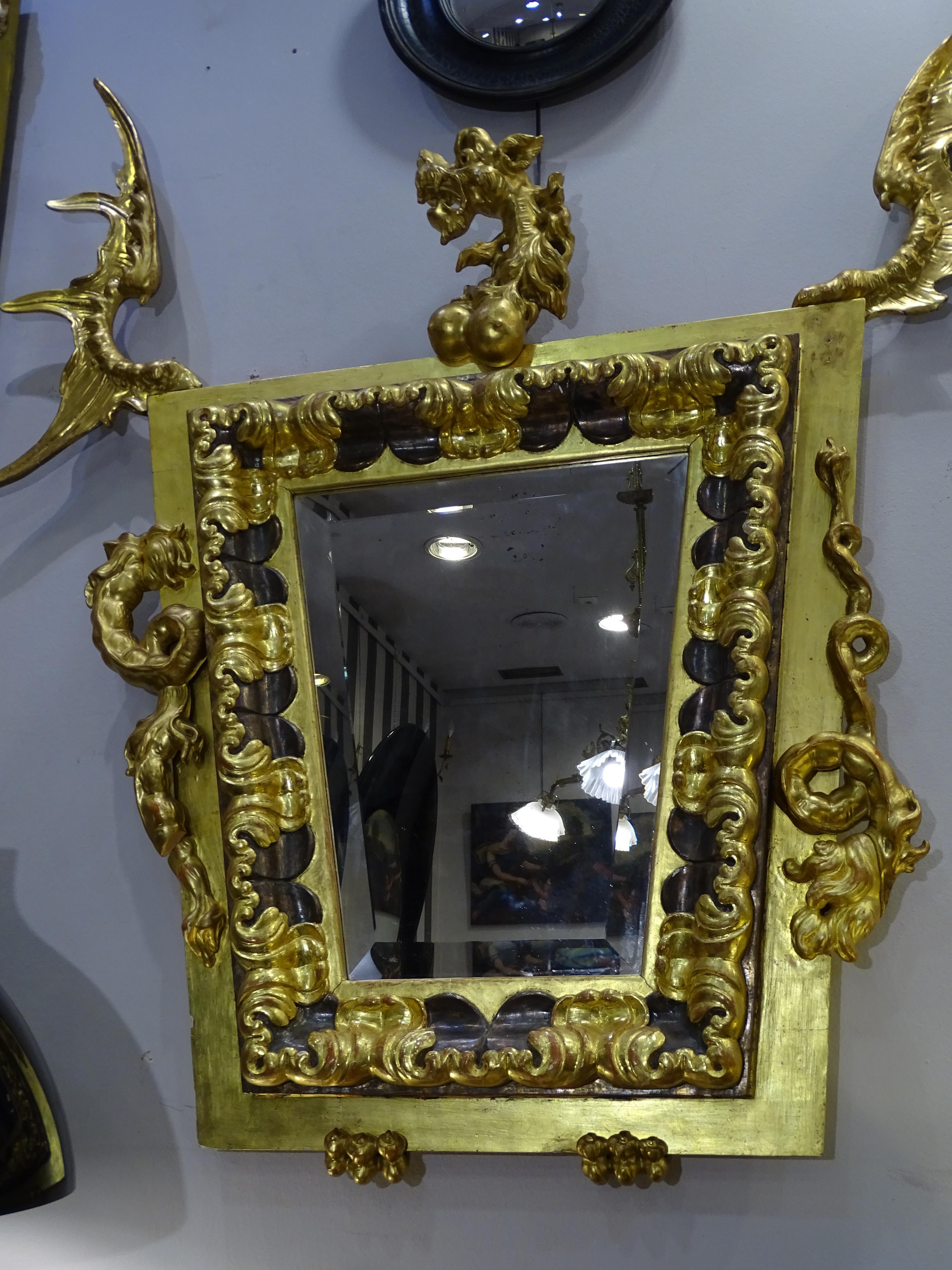 Miroir dragon d'après Gabriel Viardot, bois doré Art Nouveau du 20ème siècle 12