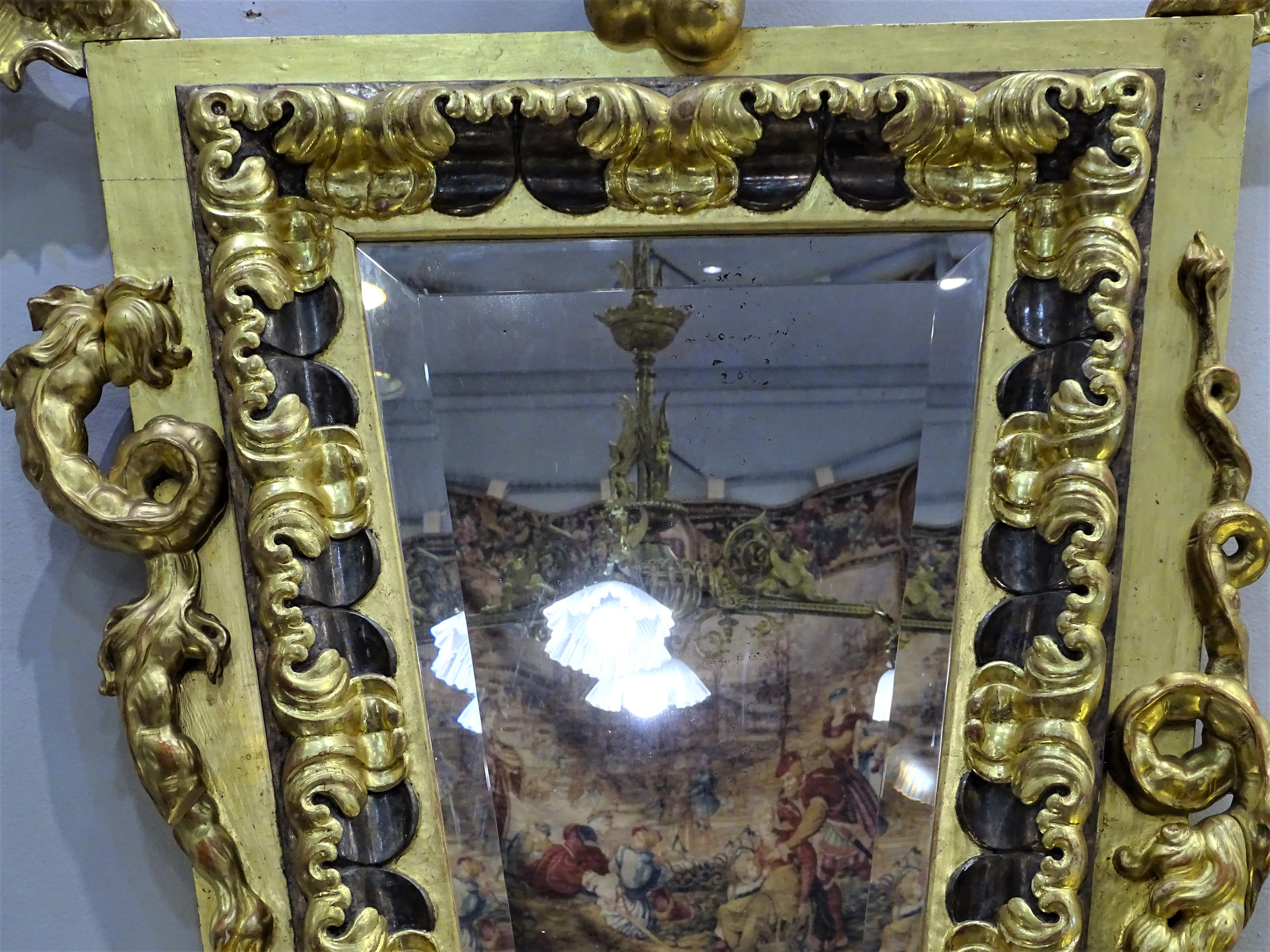 Miroir dragon d'après Gabriel Viardot, bois doré Art Nouveau du 20ème siècle Bon état à Valladolid, ES