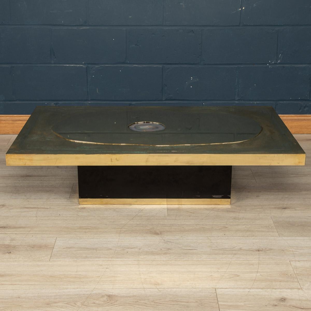 Belgian 20th Century Agate And Brass Clad Coffee Table by Georges Mathias, c.1970