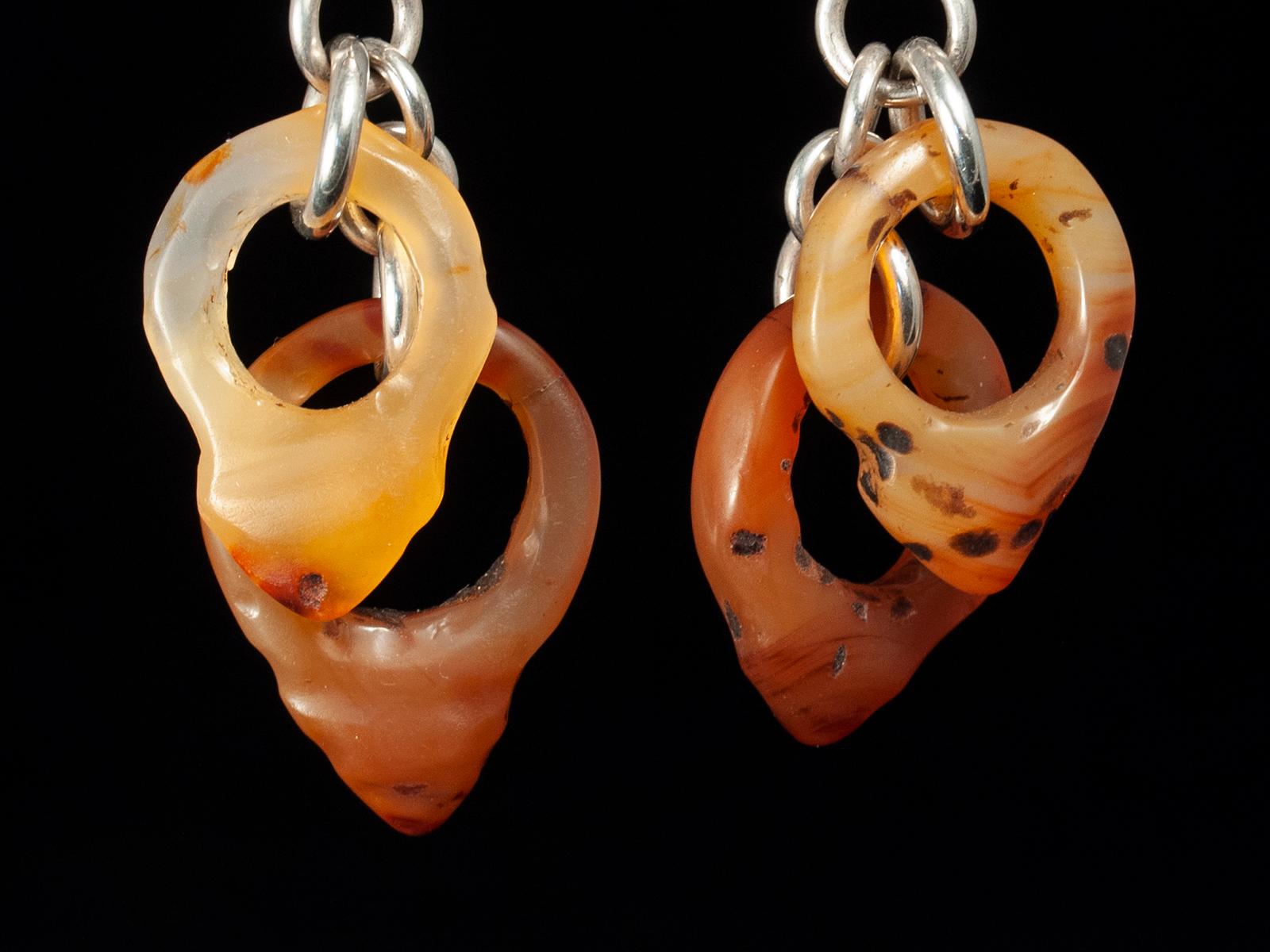Tribal 20th Century Agate and Silver Earrings by Jewels For Sale