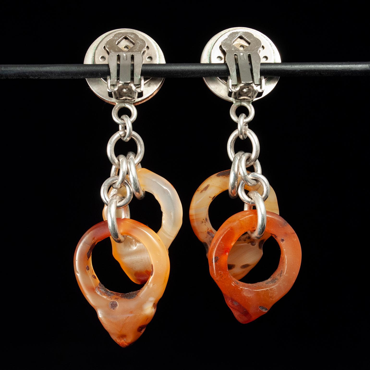 Artisan 20th Century Agate and Silver Earrings by Jewels For Sale