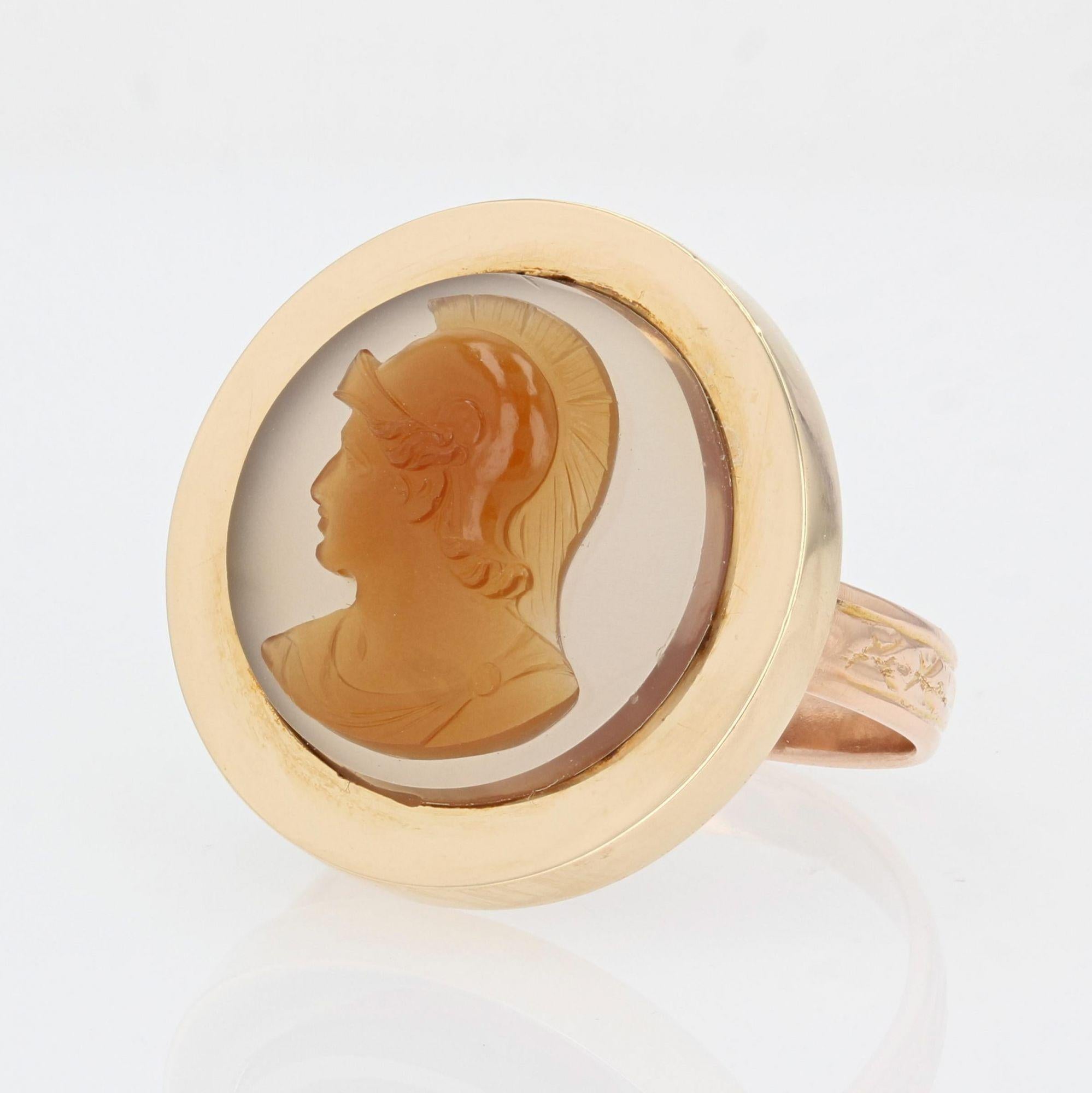 Belle Époque 20th Century Agate Cameo 18 Karat Rose Gold Antique Ring For Sale