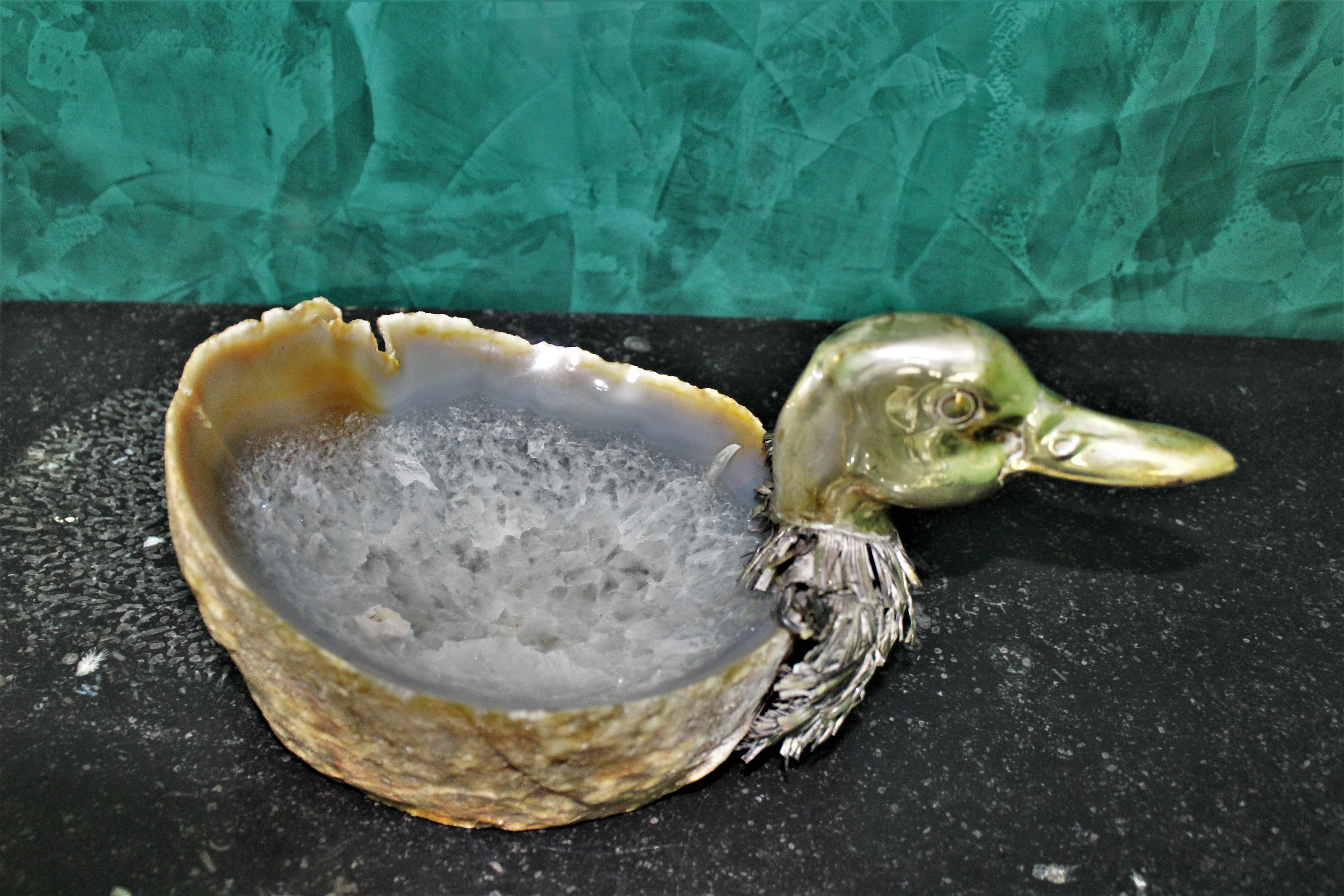 20th Century Alabaster and Silver Italian Duck Basket, 1950s For Sale 4