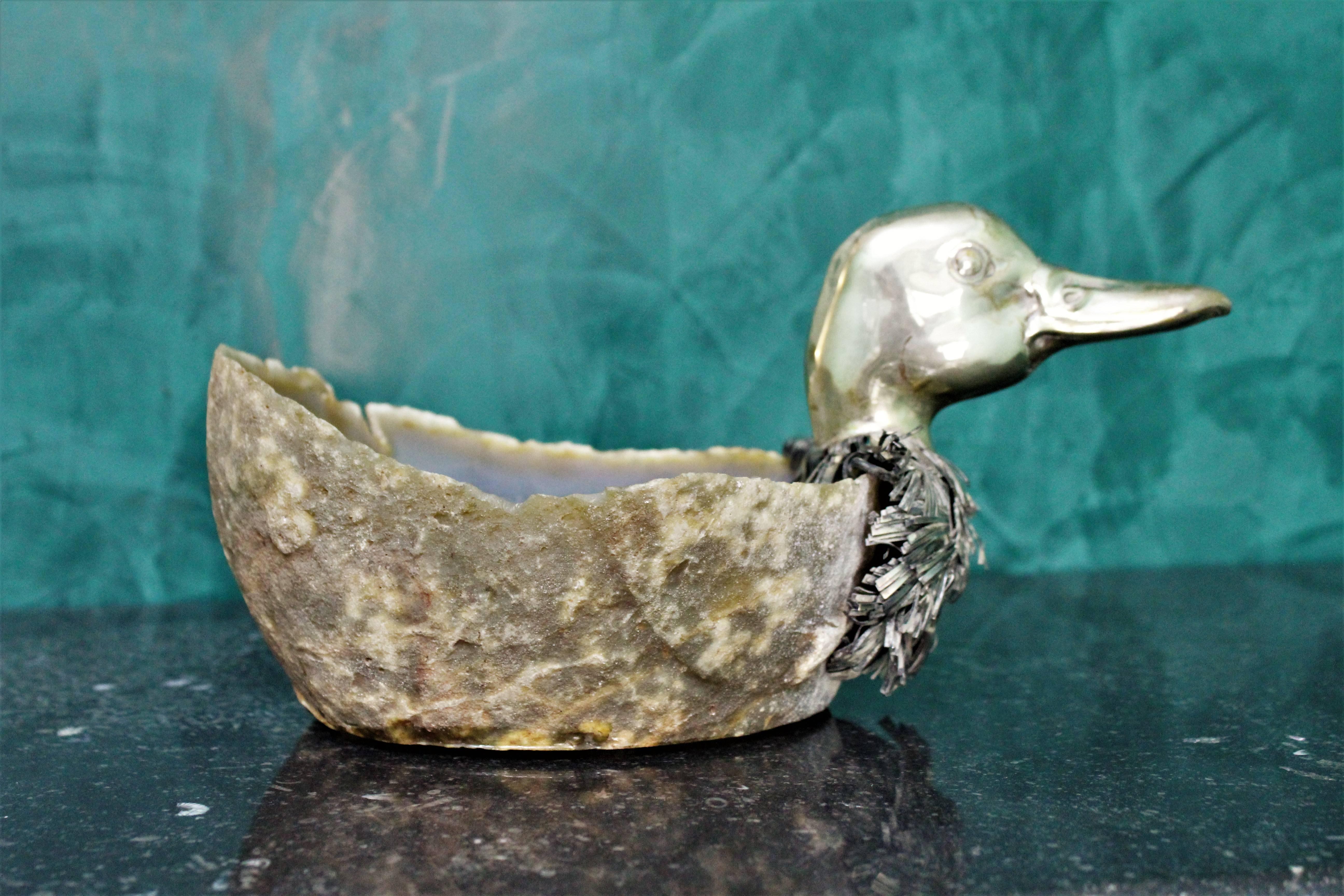 20th Century Alabaster and Silver Italian Duck Basket, 1950s For Sale 5