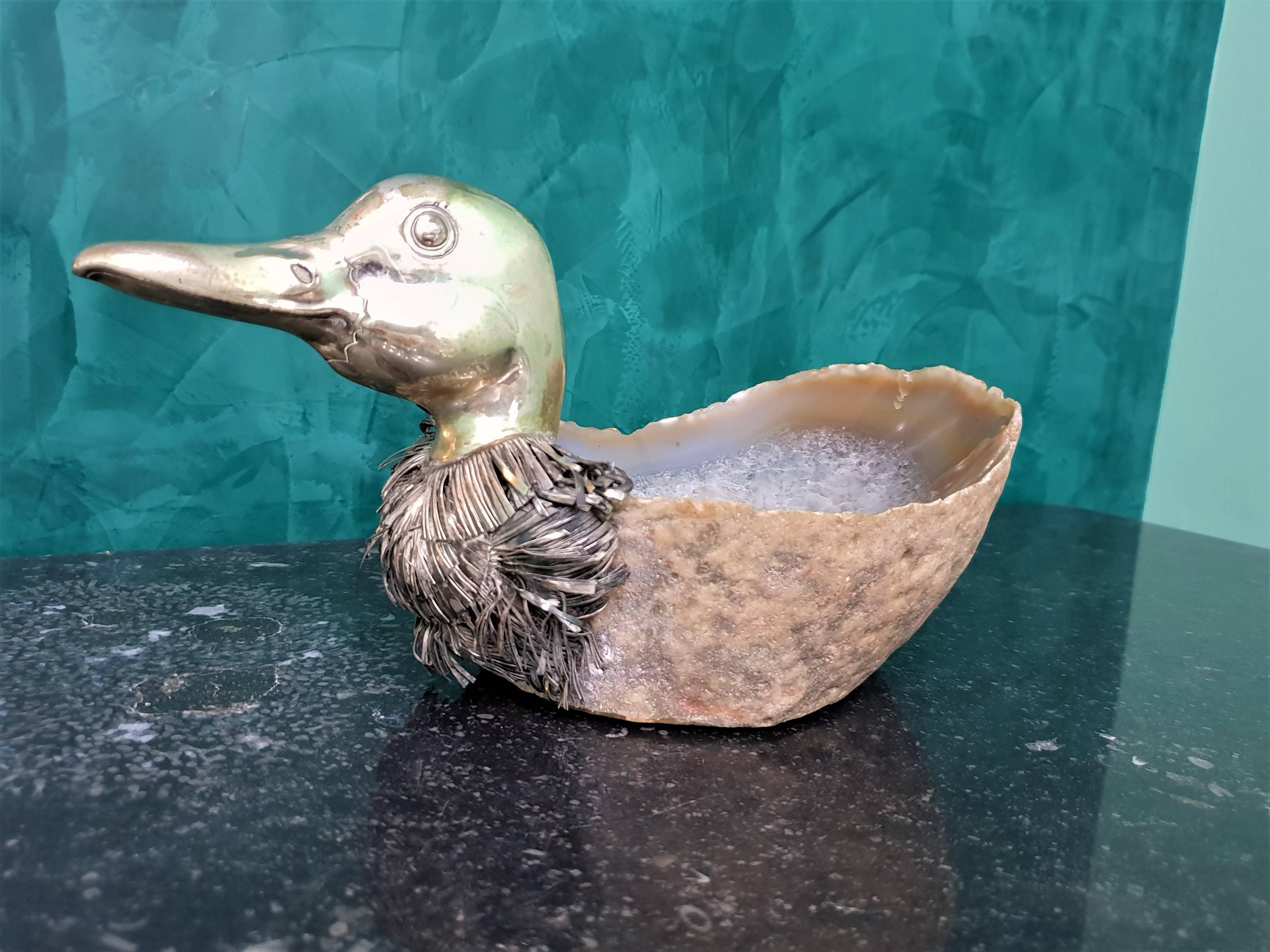 20th Century Alabaster and Silver Italian Duck Basket, 1950s For Sale 7