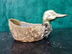 20th Century Alabaster and Silver Italian Duck Basket, 1950s