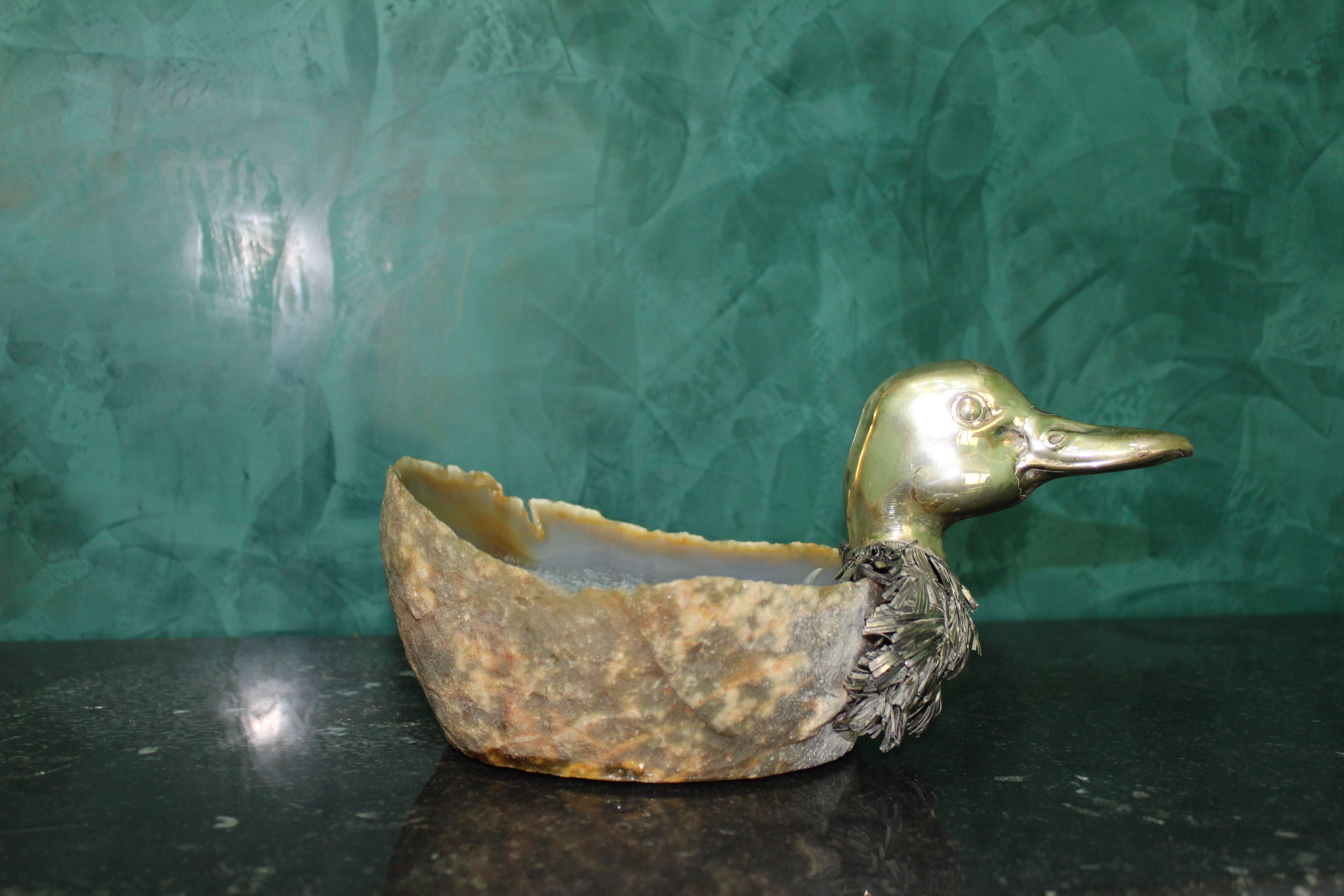 20th Century Alabaster and Silver Italian Duck Basket, 1950s For Sale 1