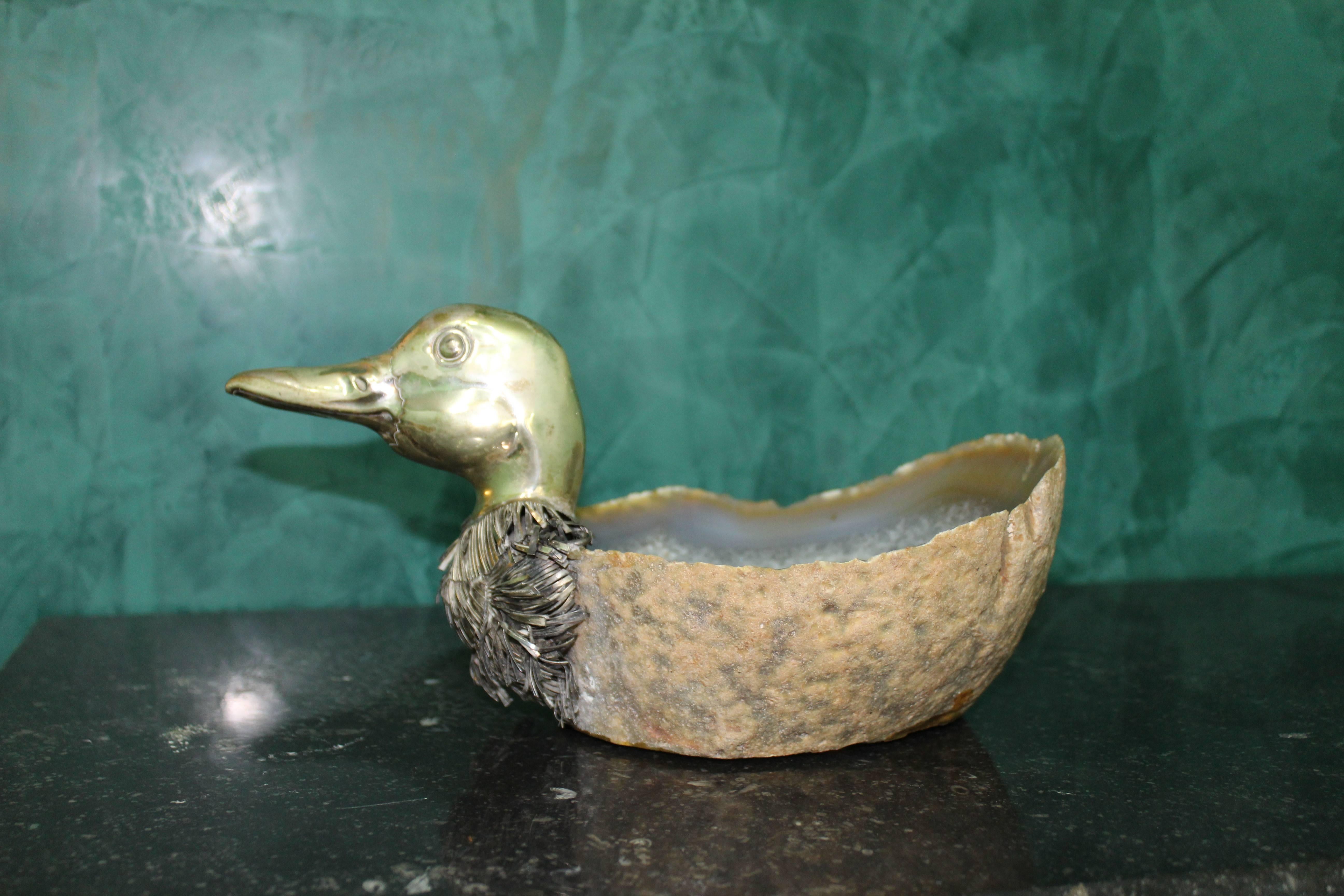 20th Century Alabaster and Silver Italian Duck Basket, 1950s For Sale 2