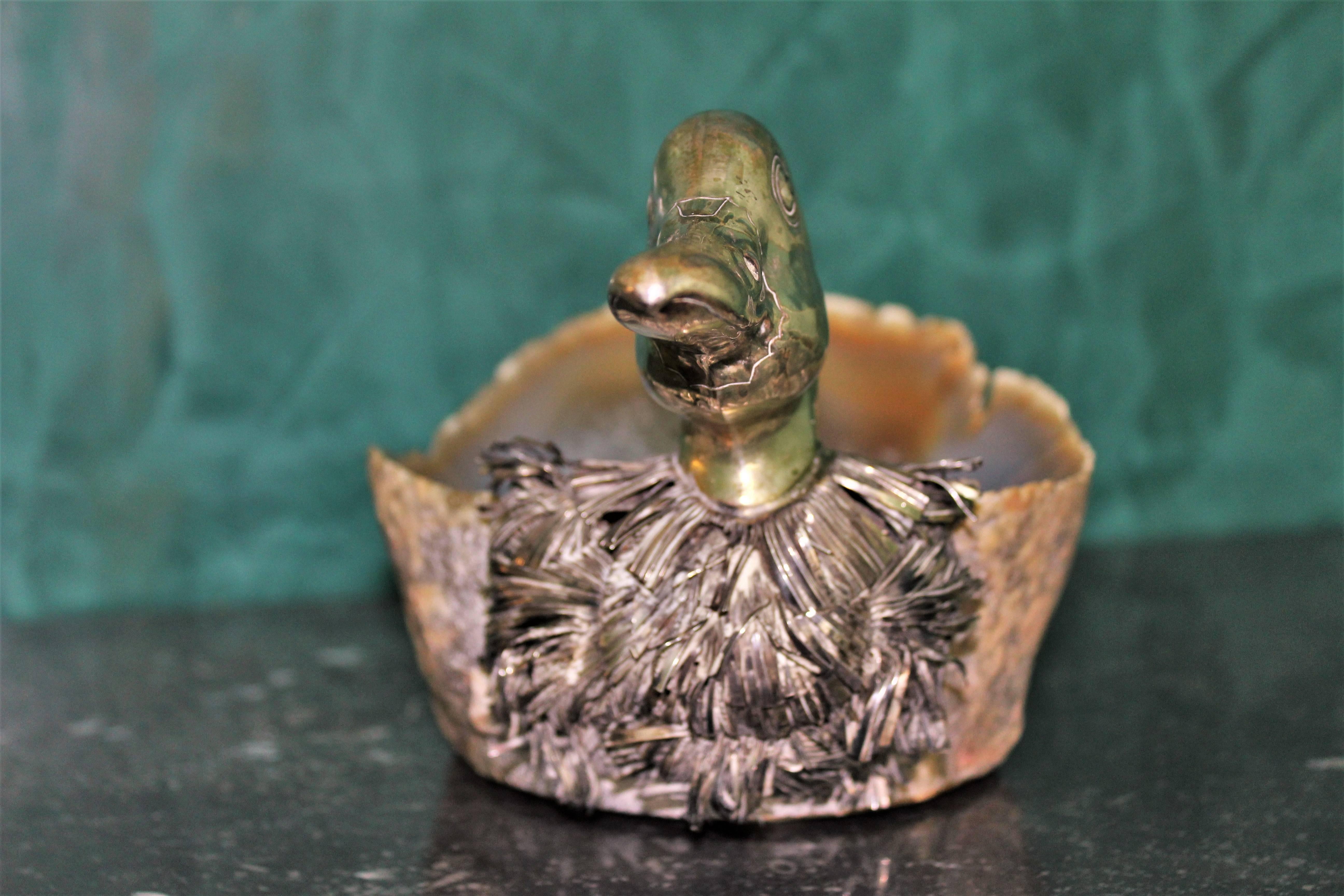 20th Century Alabaster and Silver Italian Duck Basket, 1950s For Sale 3