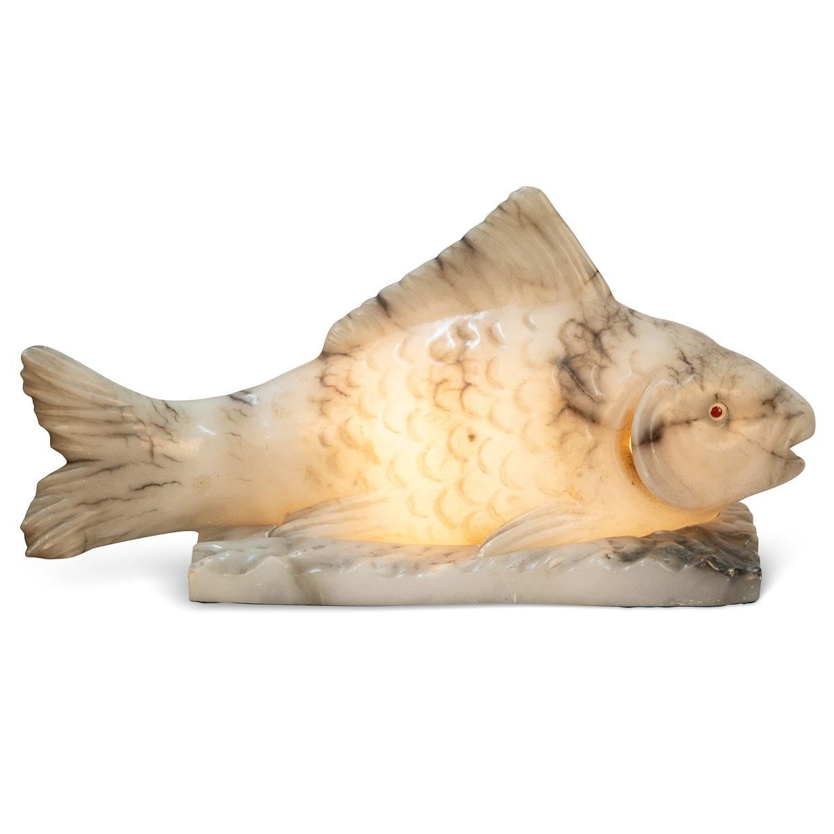 Geschnitzte Fischlampe aus Alabaster des 20. Jahrhunderts im Angebot 2