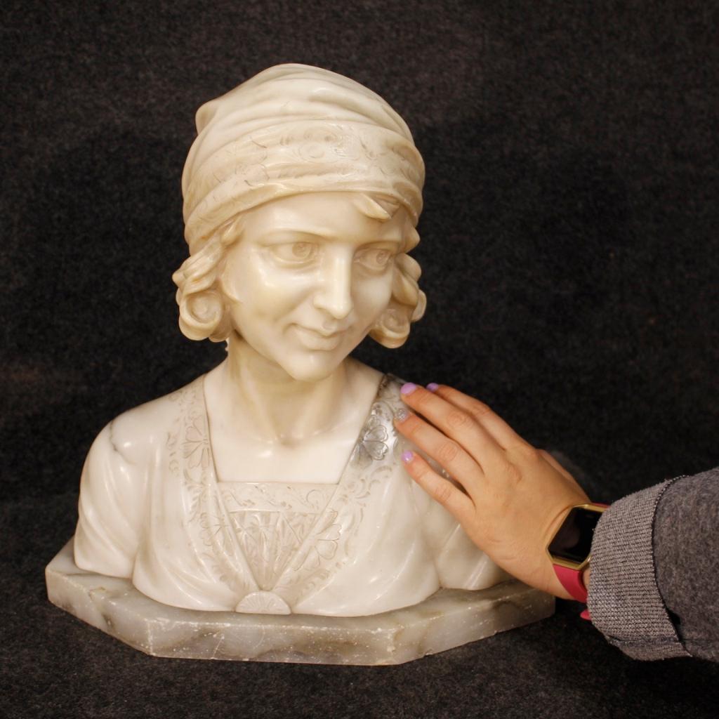 20th Century Alabaster French Signed Young Girl Bust Sculpture, 1920 9