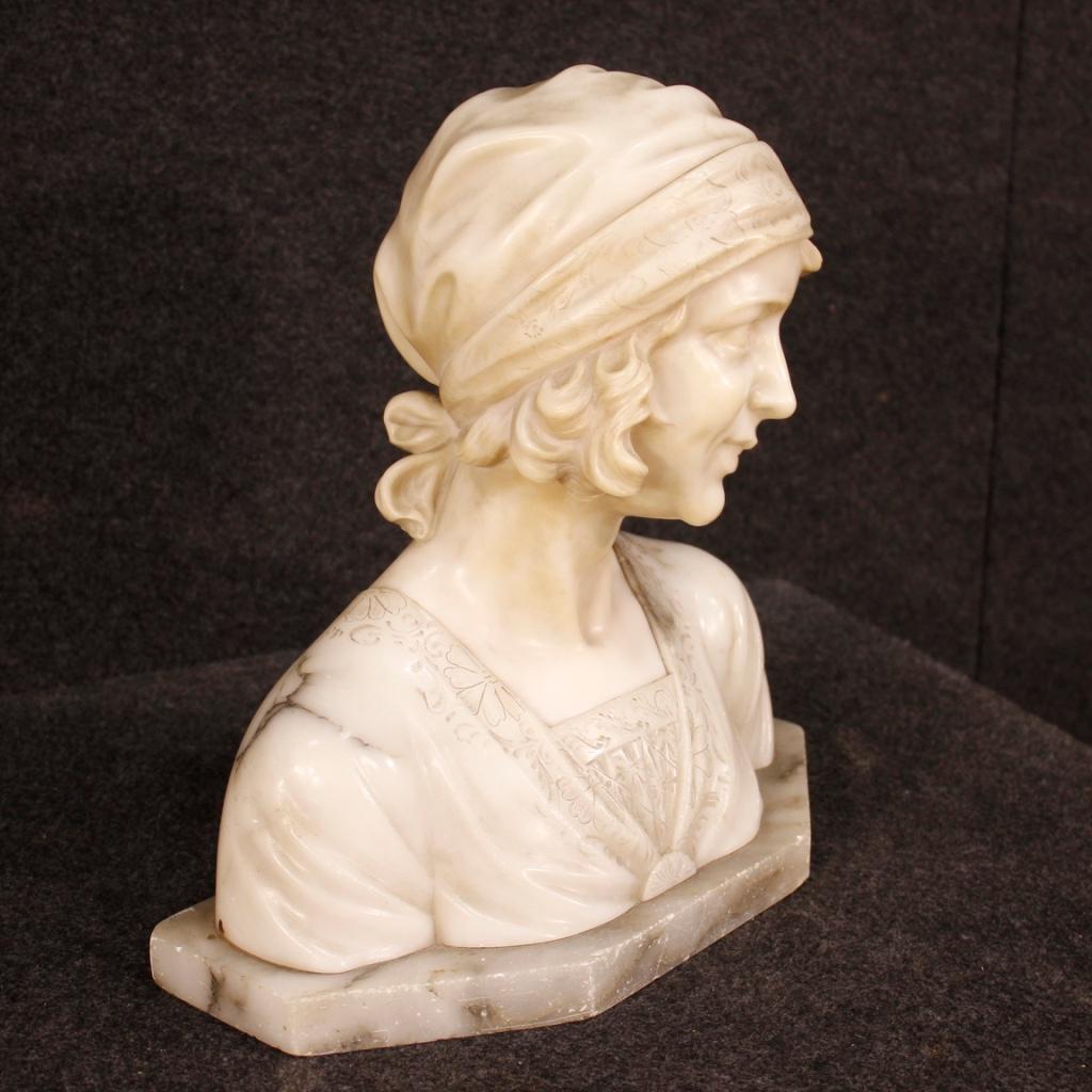 20th Century Alabaster French Signed Young Girl Bust Sculpture, 1920 In Good Condition In Vicoforte, Piedmont