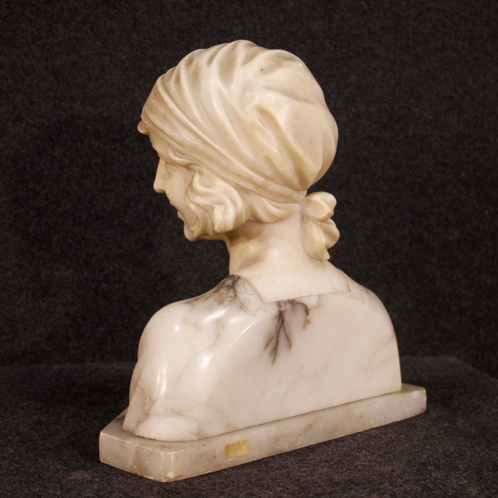 20th Century Alabaster French Signed Young Girl Bust Sculpture, 1920 1