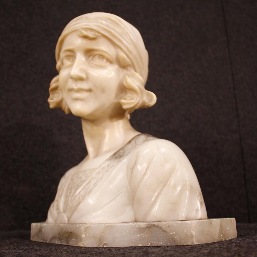 20th Century Alabaster French Signed Young Girl Bust Sculpture, 1920 3