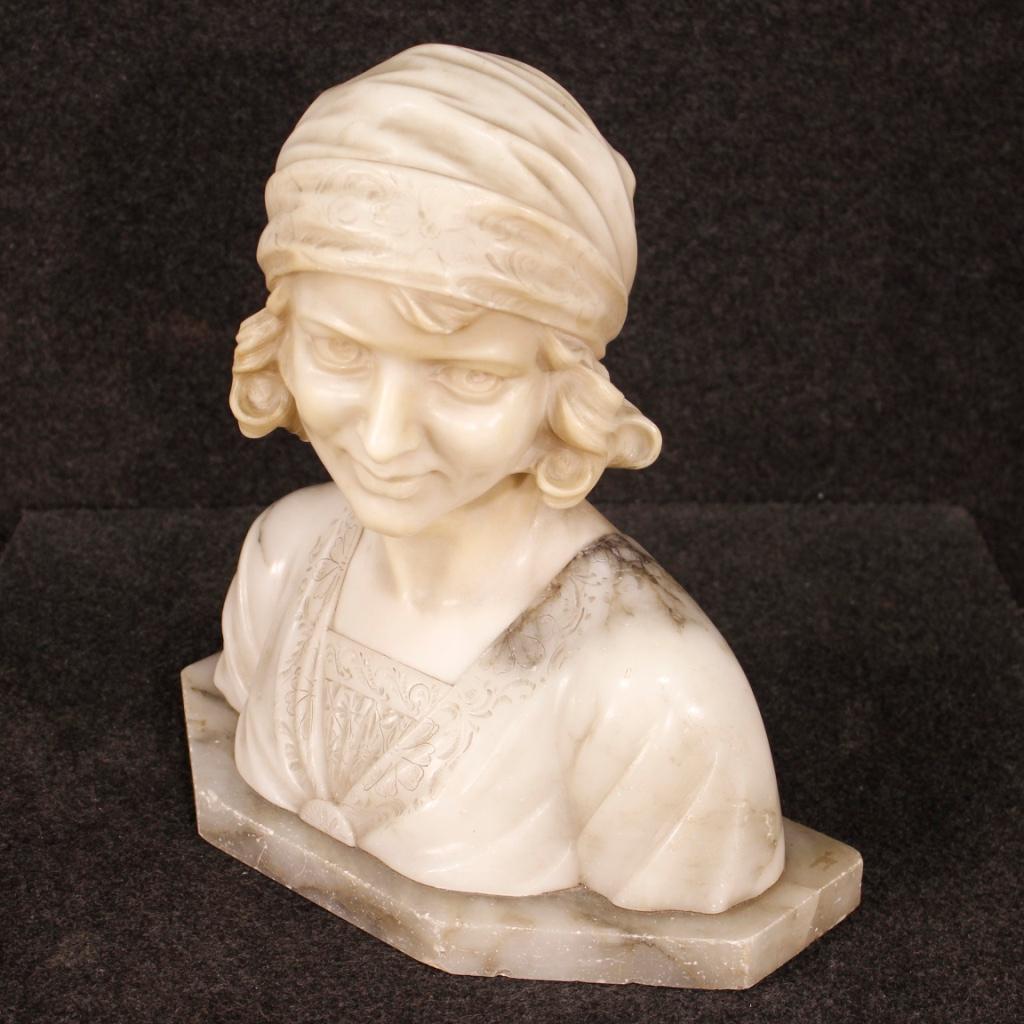 20th Century Alabaster French Signed Young Girl Bust Sculpture, 1920 5