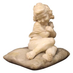 20th Century Alabaster Italian Sculpture Statue Girl on Pillow, 1920