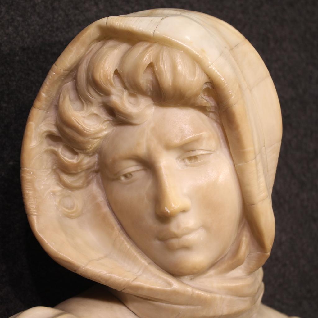 20th Century Alabaster with Marble Base Italian Sculpture Girl, 1930 For Sale 1