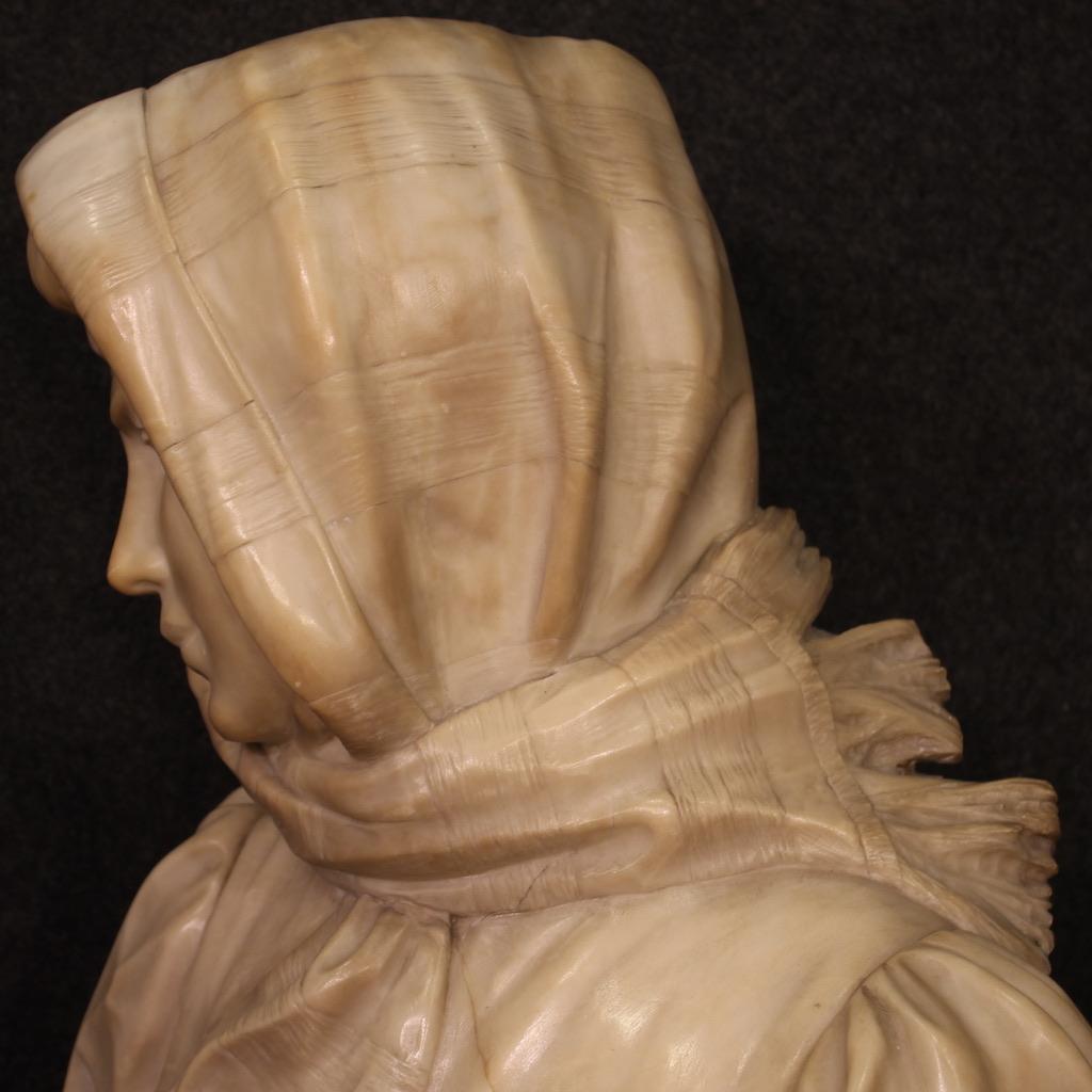 20th Century Alabaster with Marble Base Italian Sculpture Girl, 1930 For Sale 4