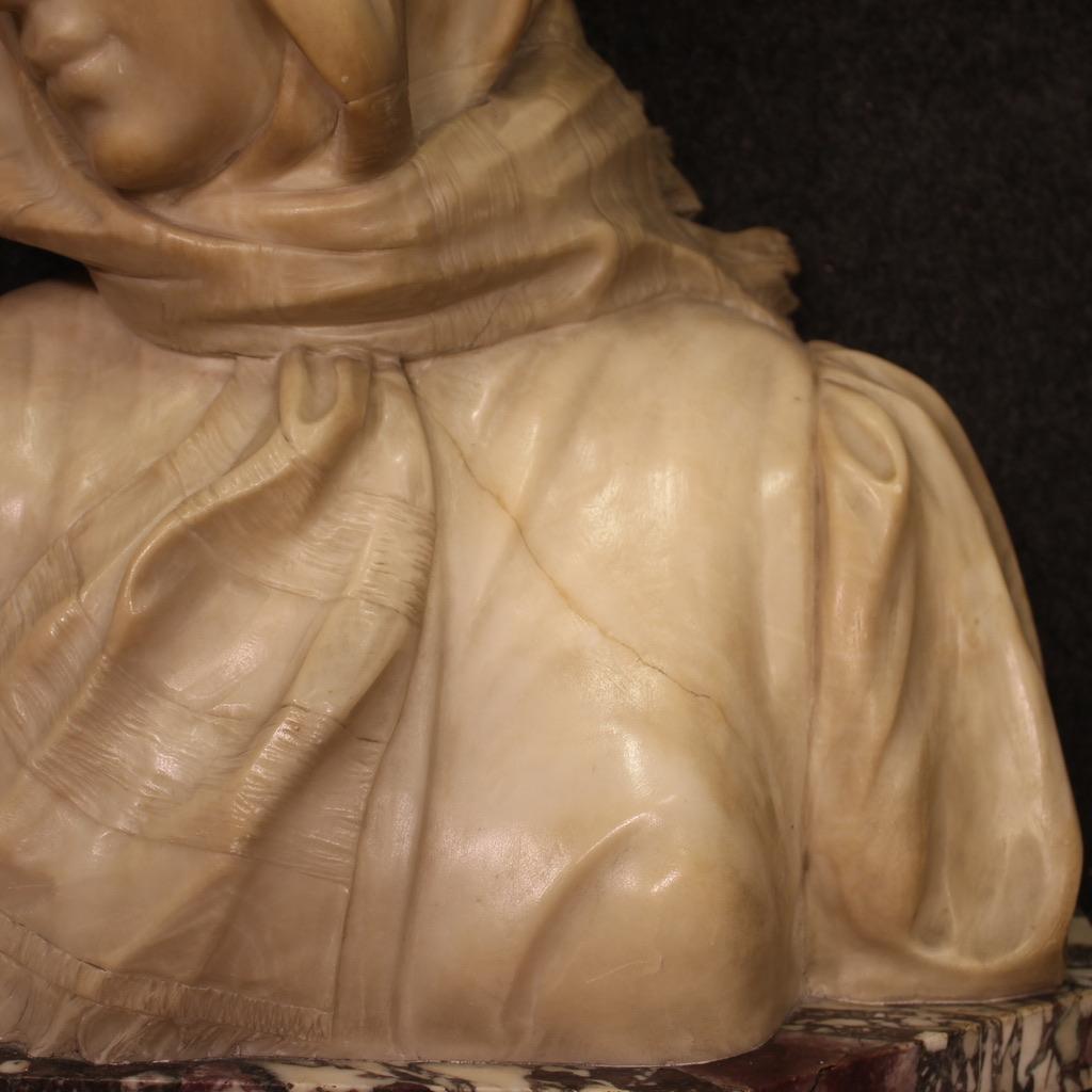 20th Century Alabaster with Marble Base Italian Sculpture Girl, 1930 For Sale 5
