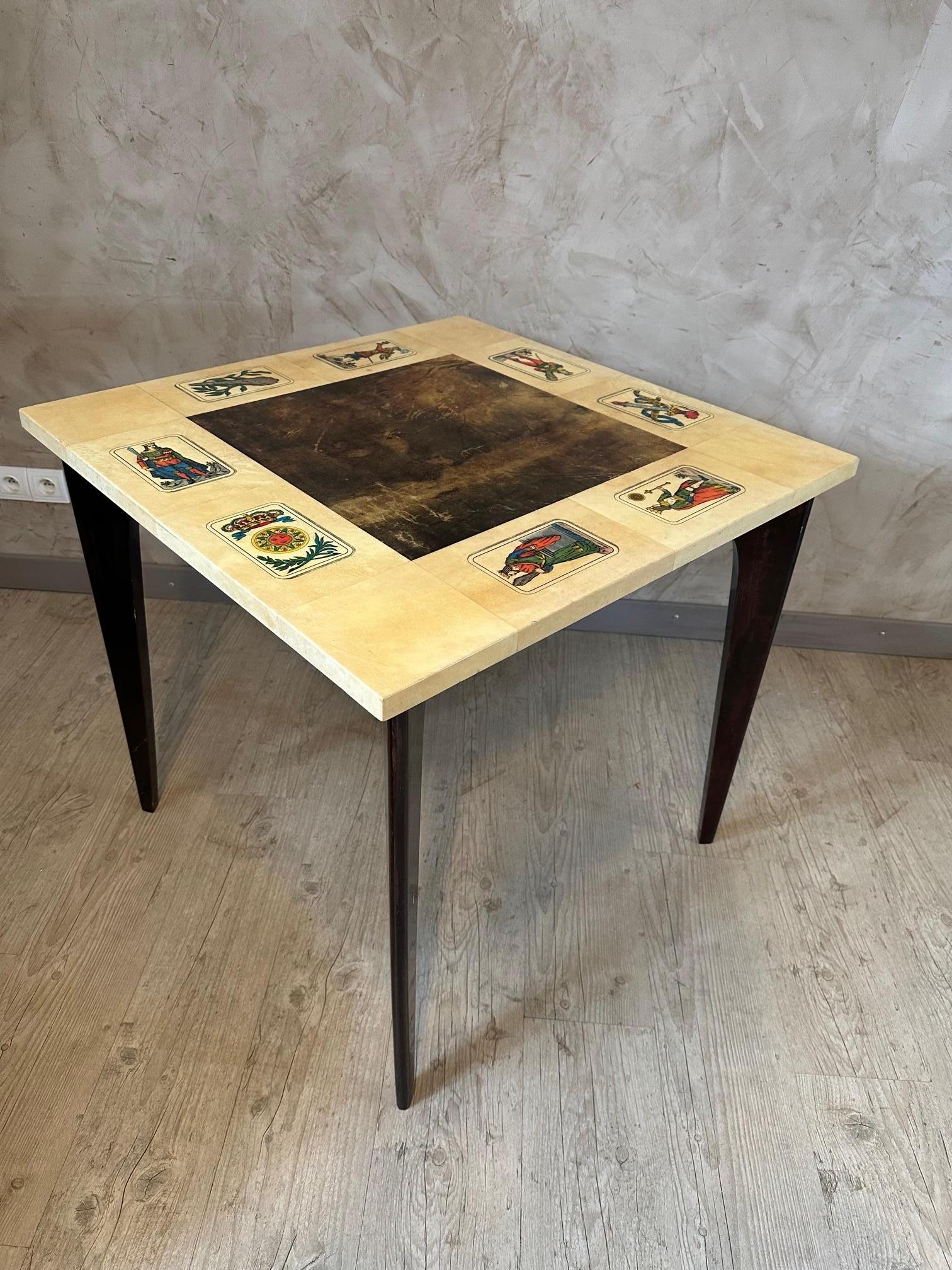 20th century Aldo Tura Lacquered Goatskin and Walnut Table With Chairs, 1960s For Sale 10