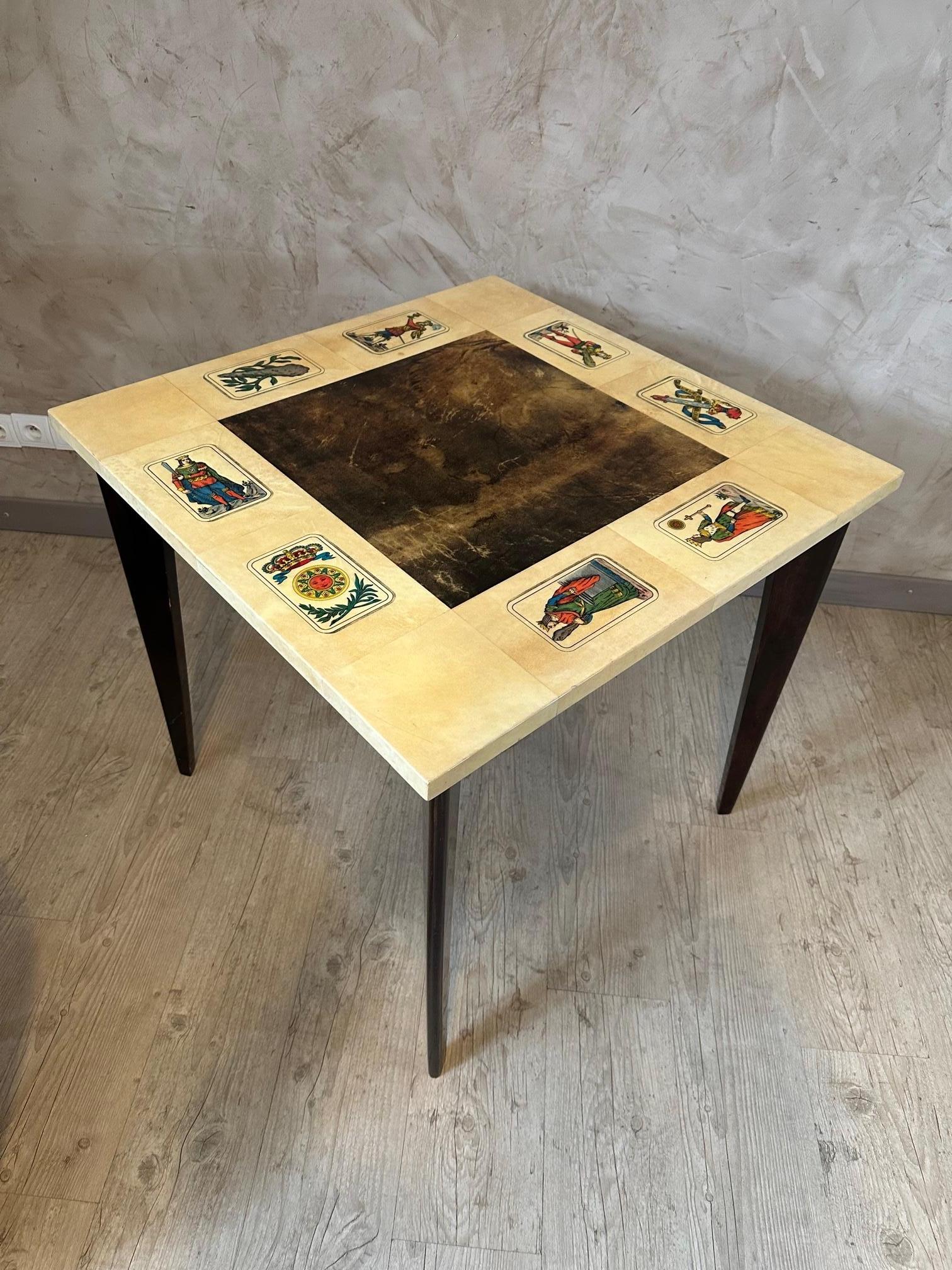20th century Aldo Tura Lacquered Goatskin and Walnut Table With Chairs, 1960s For Sale 11