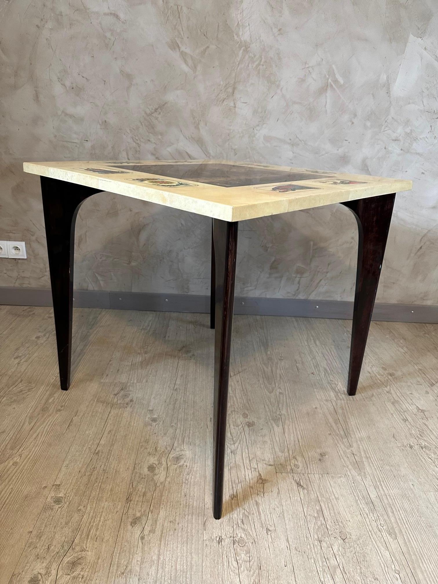 20th century Aldo Tura Lacquered Goatskin and Walnut Table With Chairs, 1960s For Sale 12