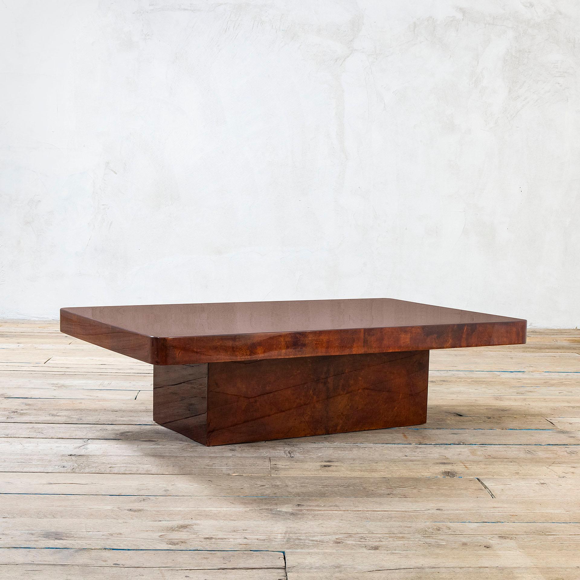 Mid-Century Modern 20th Century Aldo Tura Low Coffee Table in Wood and Parchment, 1970s