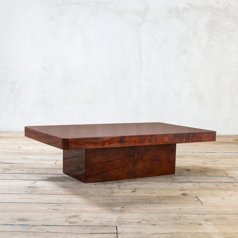 Mid-Century Modern 20th Century Aldo Tura Low Coffee Table in Wood and Parchment, 1970s For Sale
