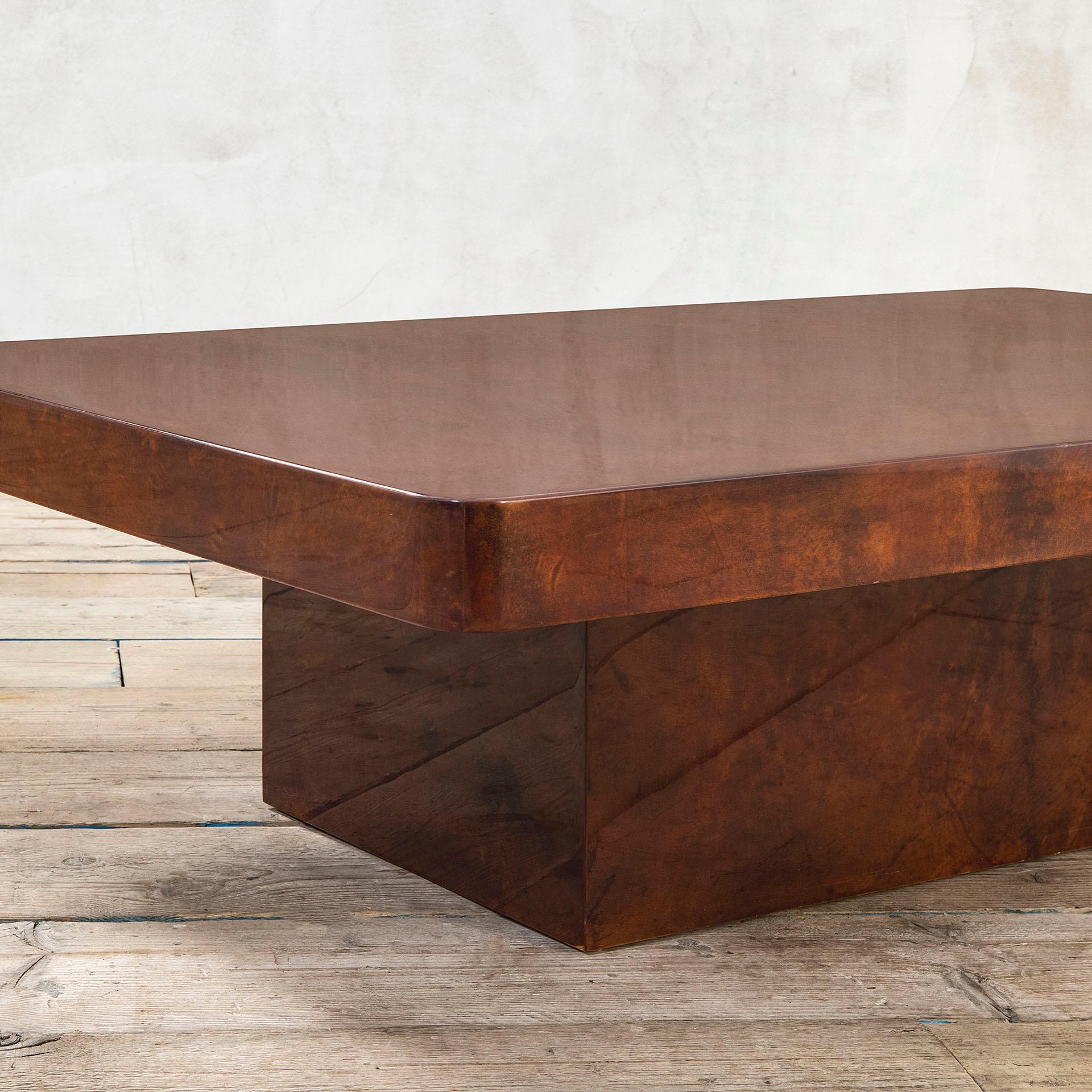 Italian 20th Century Aldo Tura Low Coffee Table in Wood and Parchment, 1970s