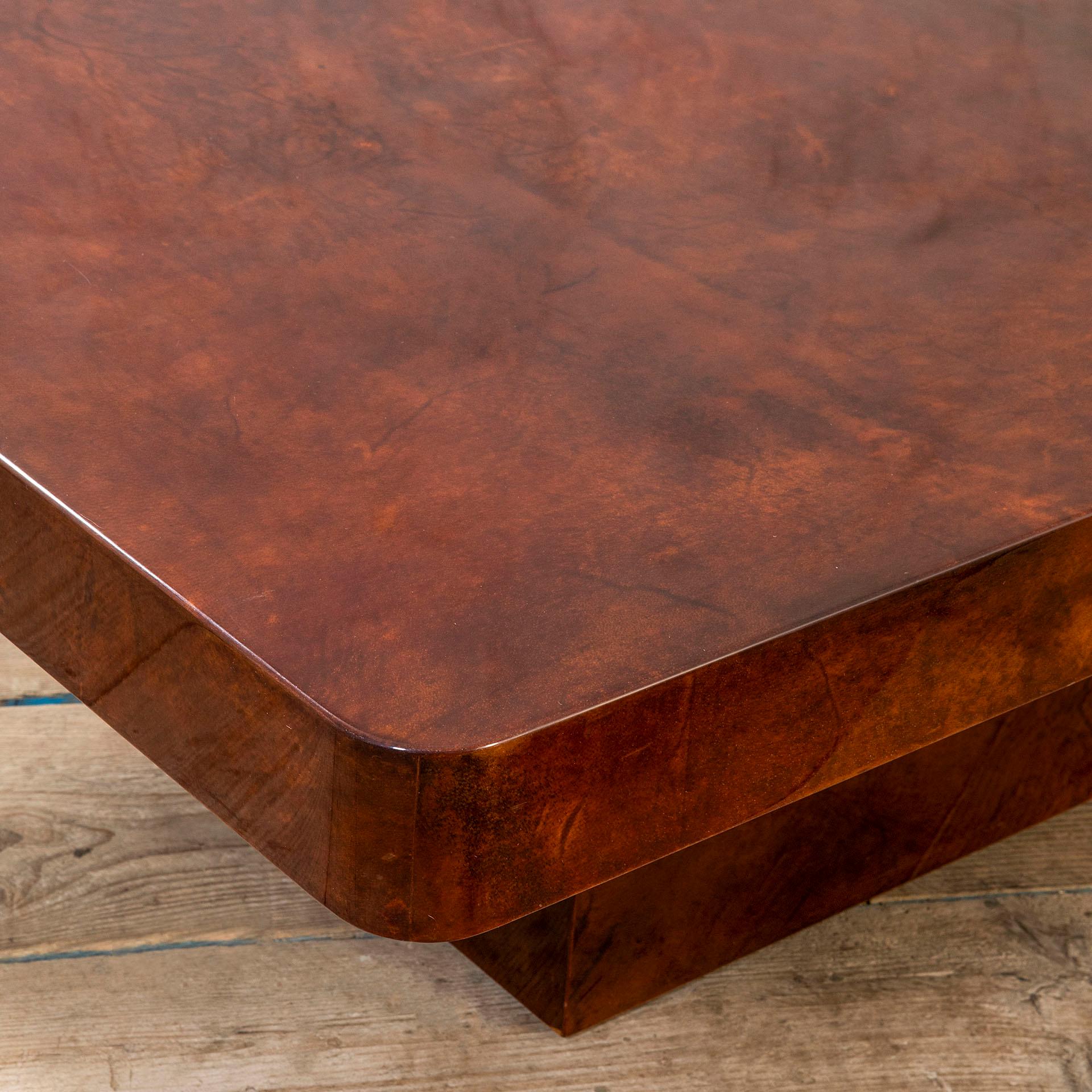 Late 20th Century 20th Century Aldo Tura Low Coffee Table in Wood and Parchment, 1970s