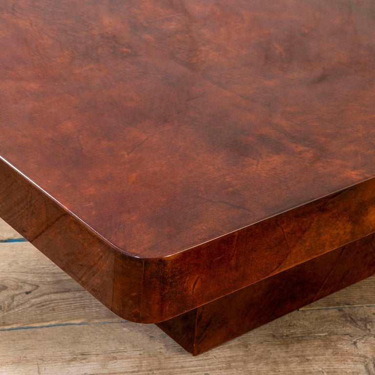 Late 20th Century 20th Century Aldo Tura Low Coffee Table in Wood and Parchment, 1970s For Sale