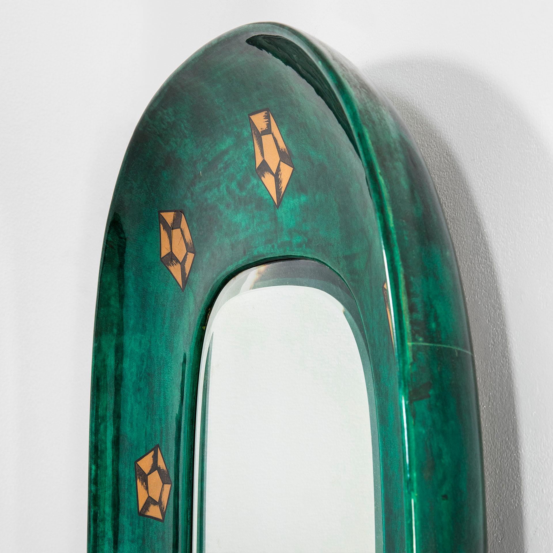 Mid-20th Century 20th Century Aldo Tura Wall Mirror with Resin Coat, Wood and Paper Motifs, 1950s For Sale