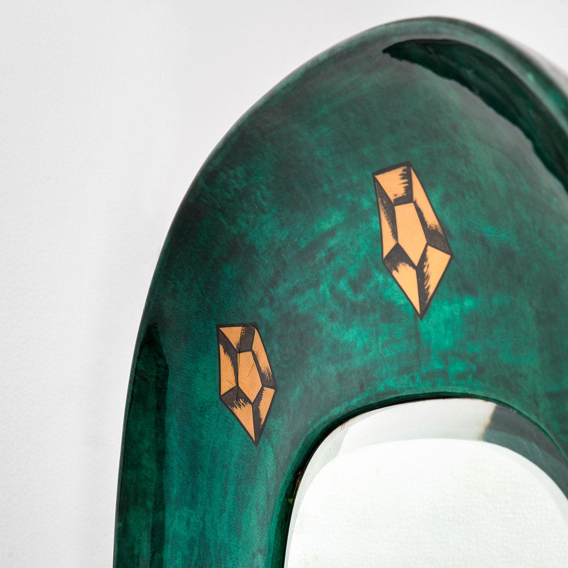 20th Century Aldo Tura Wall Mirror with Resin Coat, Wood and Paper Motifs, 1950s For Sale 1