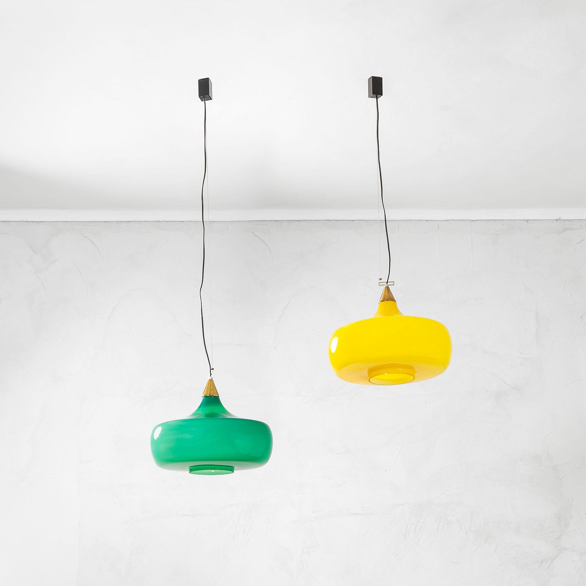 Mid-Century Modern 20th Century Alessandro Pianon Pair of Colored Chandeliers for Vistosi, 60s For Sale