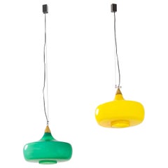 20th Century, Alessandro Pianon Pair of Colored Chandeliers for Vistosi, 60s