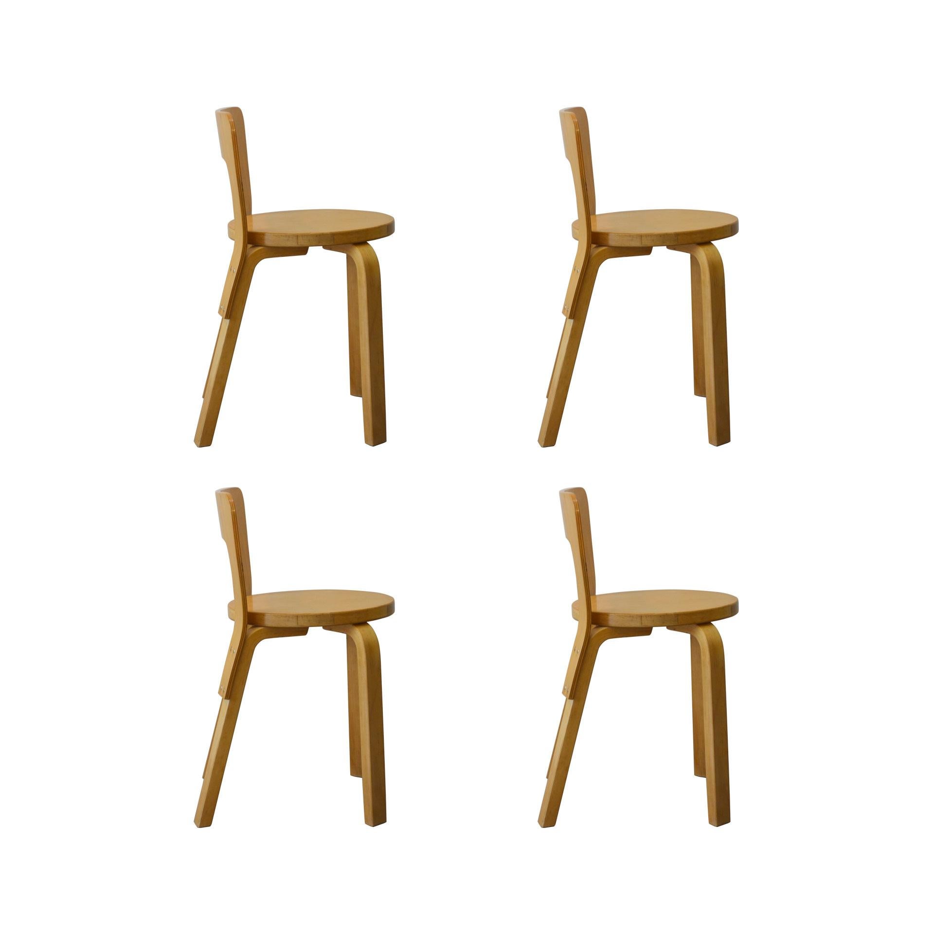 Finnish 20th Century Alvar Aalto Set of 4 Chairs Model 65 for Artek in Birch Wood