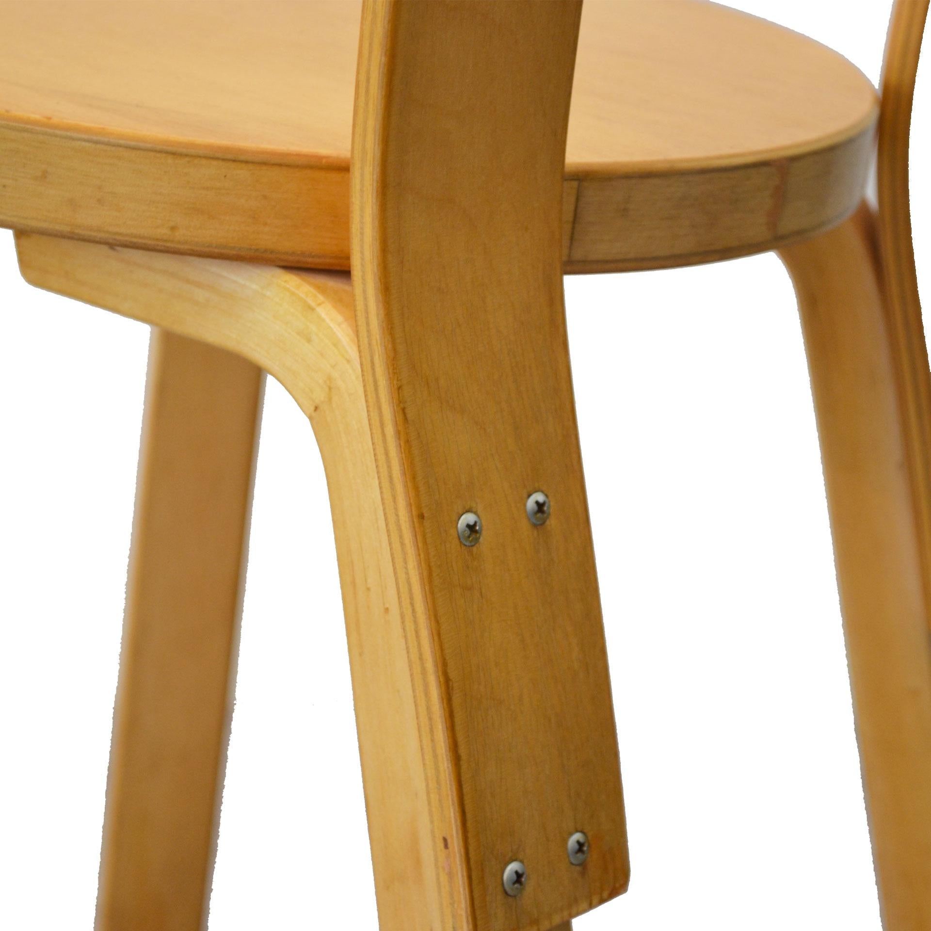 Mid-20th Century 20th Century Alvar Aalto Set of 4 Chairs Model 65 for Artek in Birch Wood