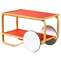 20th Century Alvar Aalto Tea Trolley model 901 for Artek in Birch Wood and Red