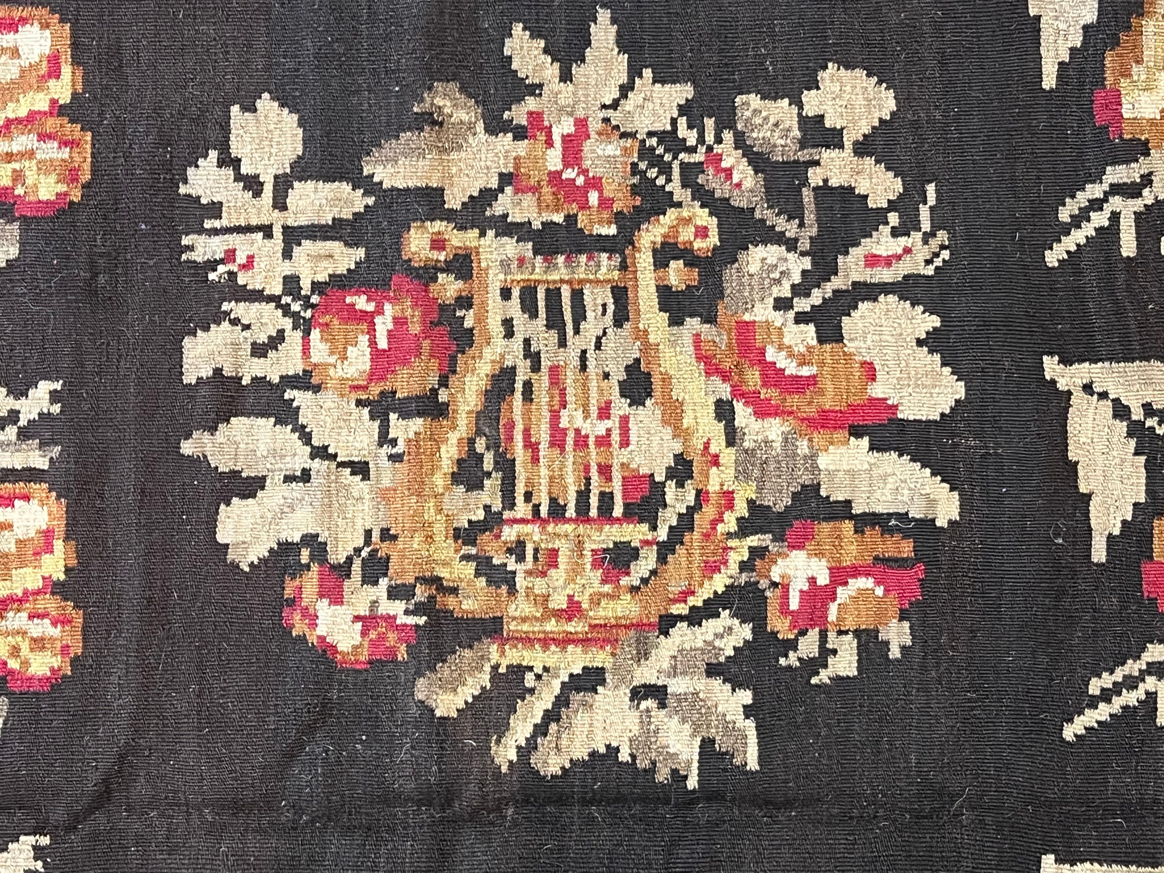 Hand-Knotted 20th Century Amazing Black Floreal Bessarabian Kilim, ca 1920 For Sale