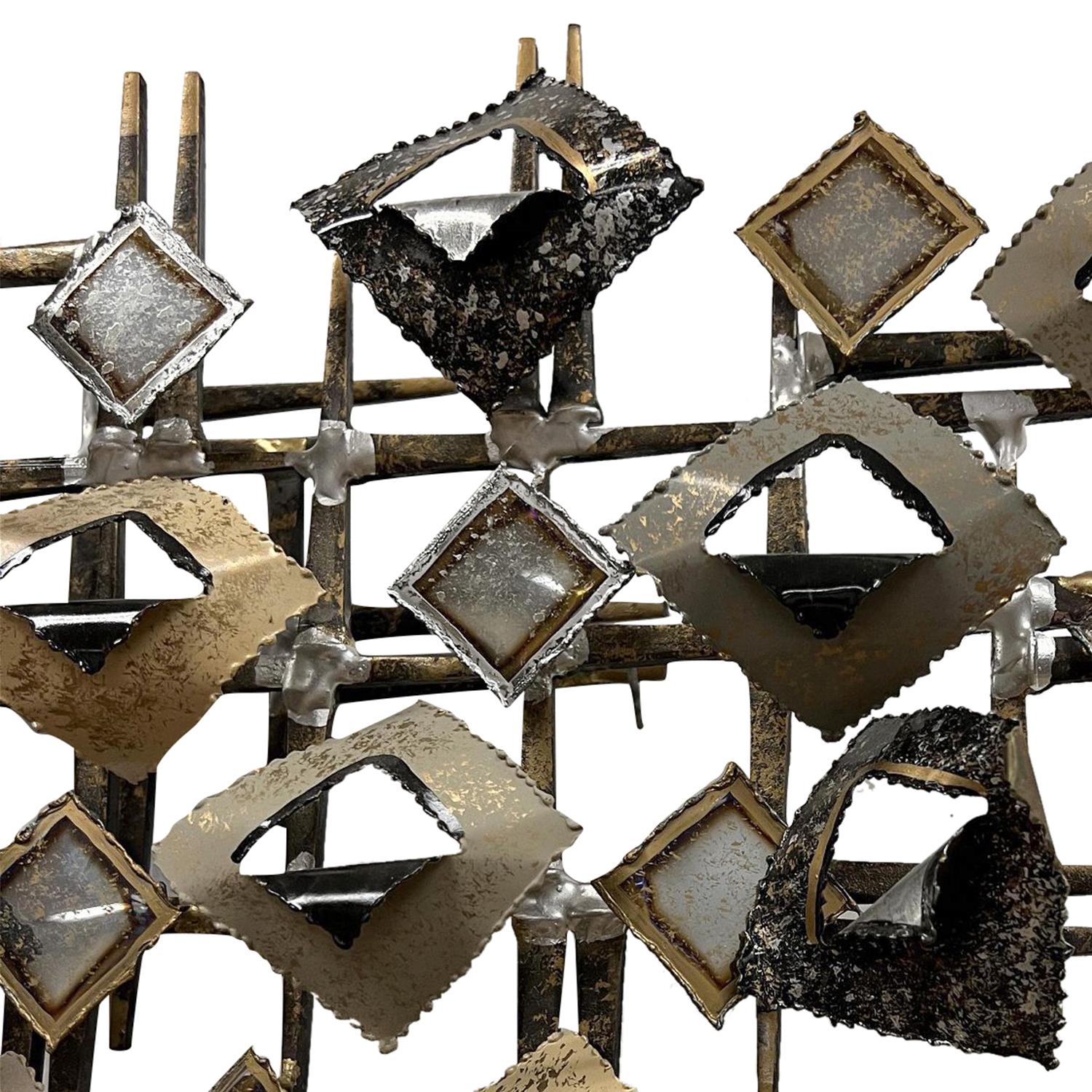 Gilt 20th Century American Abstract Brutalist Metal Wall Sculpture by Linda Casetti For Sale