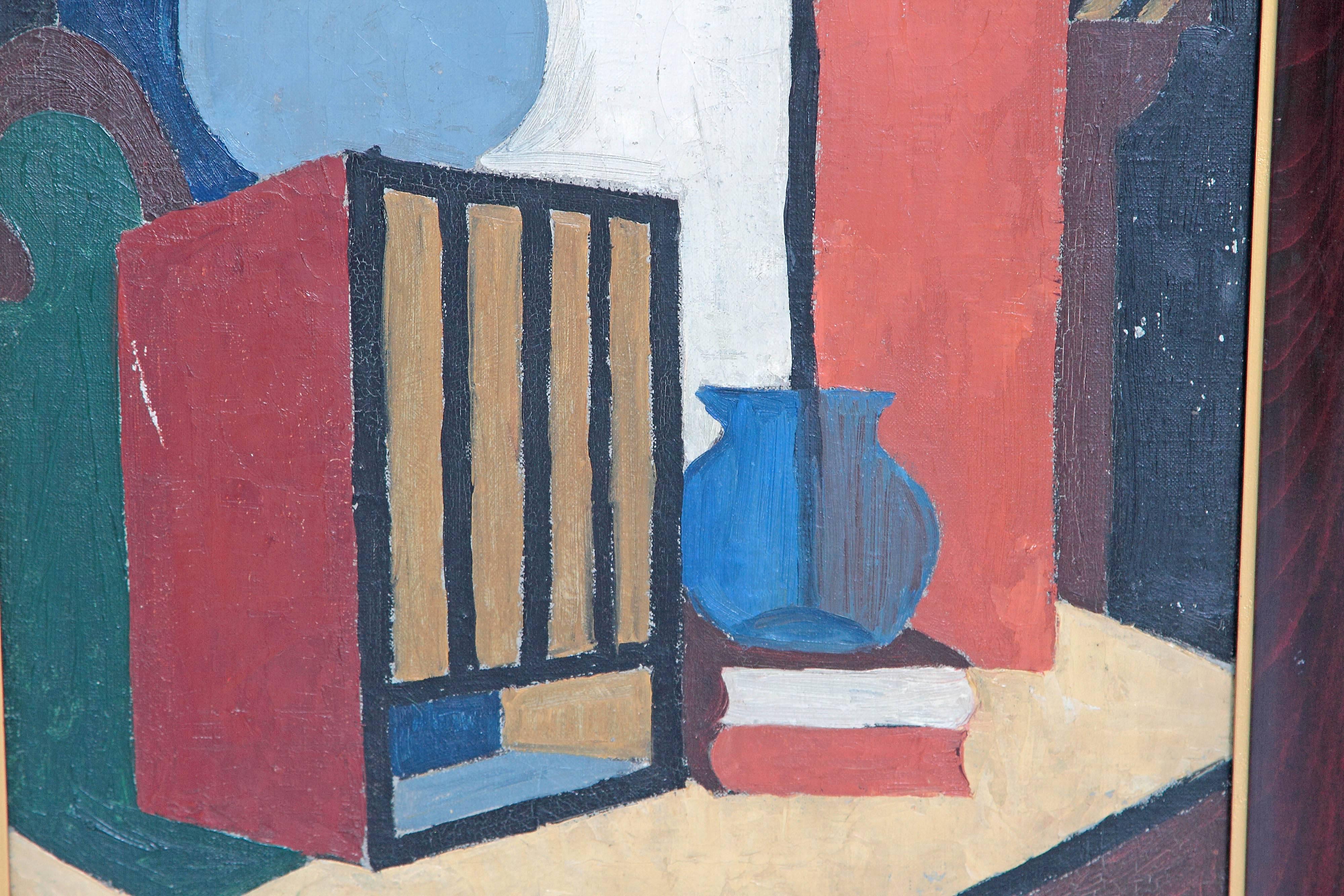 Hand-Painted 20th Century American Abstract Still Life by Flora Scofield, Oil on Canvas