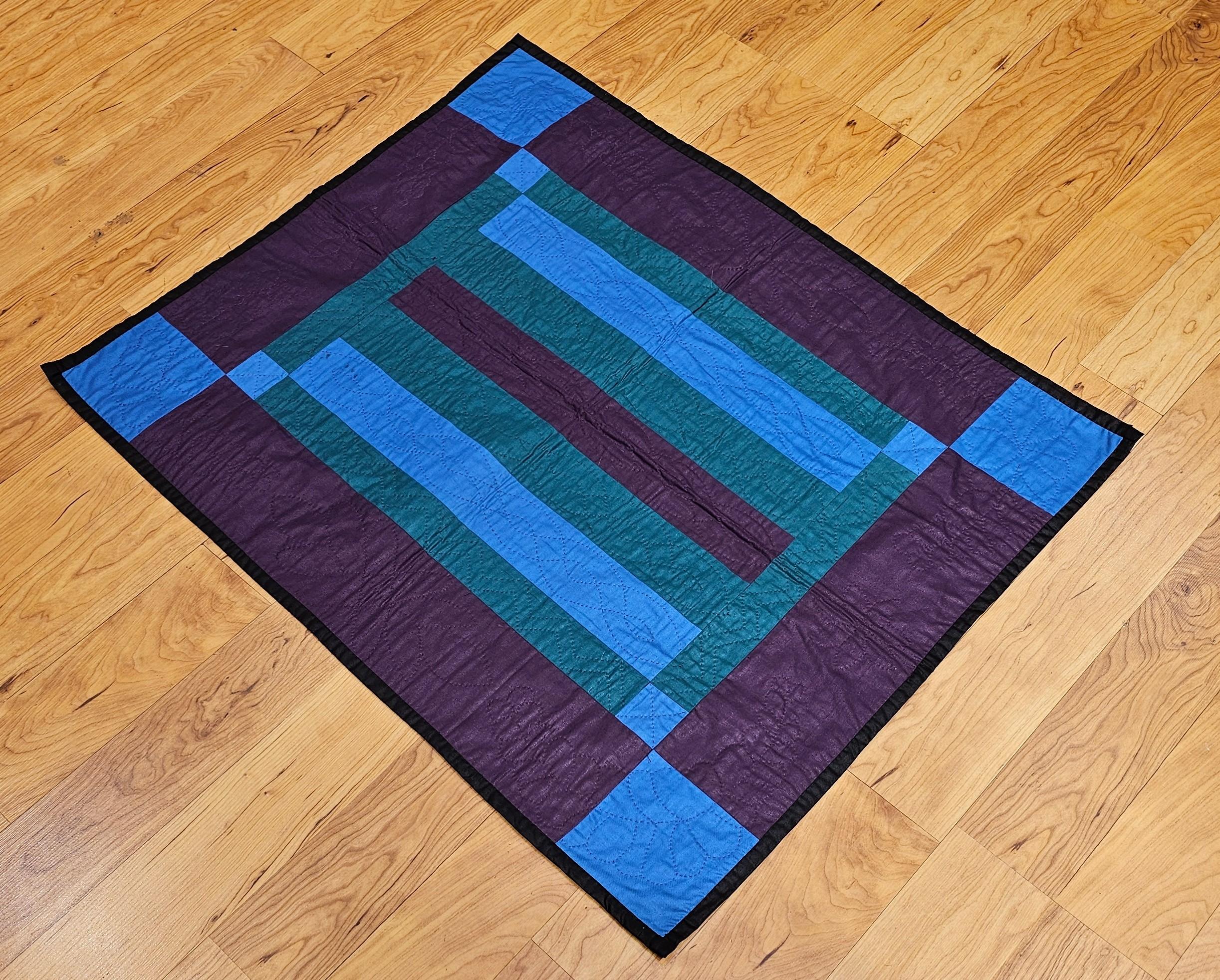 20th Century American Amish Bars Crib Quilt in Purple, Blue, Green. Brown  For Sale 8