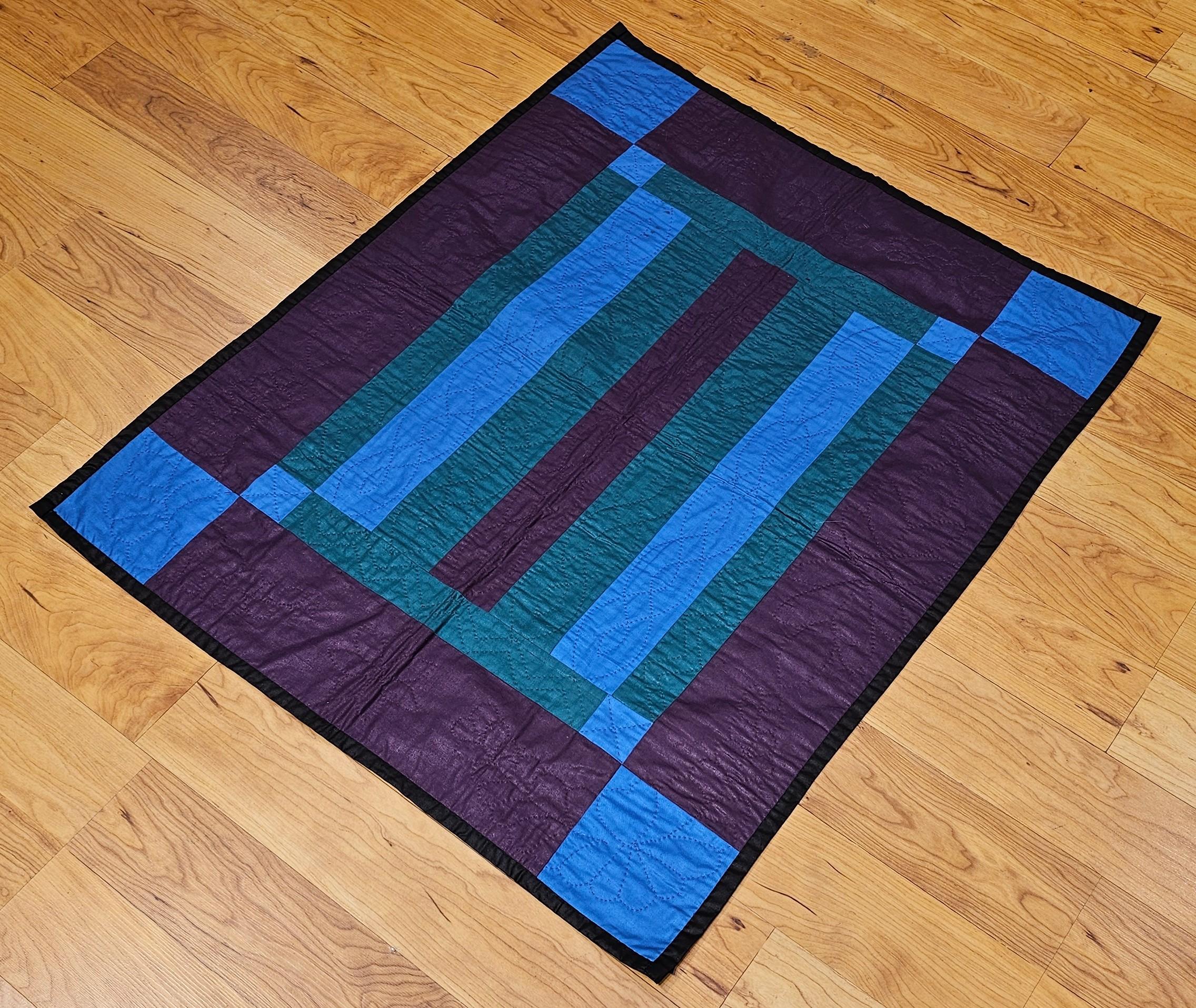 20th Century American Amish Bars Crib Quilt in Purple, Blue, Green. Brown  For Sale 10